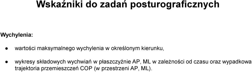 składowych wychwiań w płaszczyźnie AP, ML w zależności od