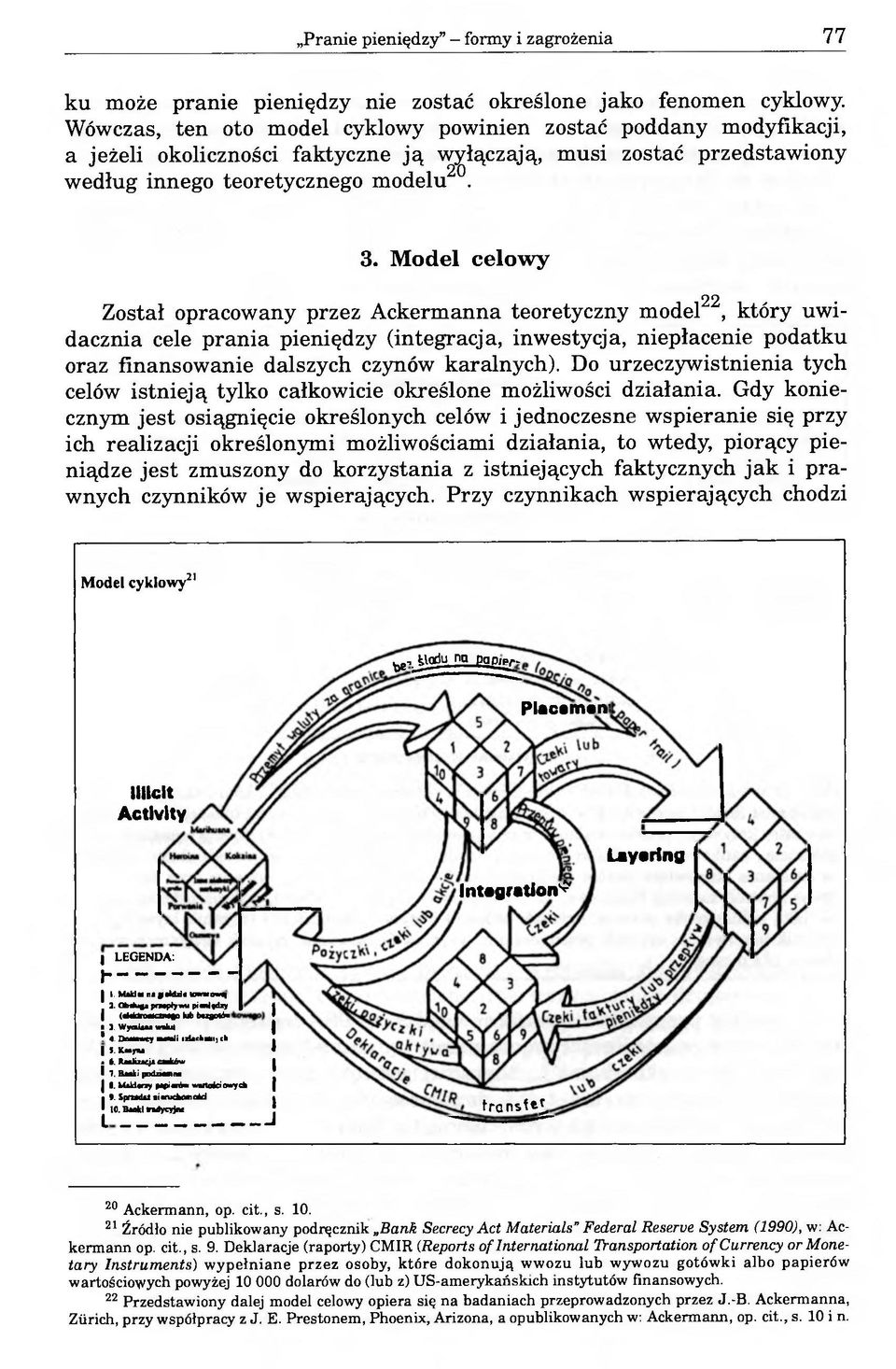 Model celowy 22 Został opracowany przez Ackermanna teoretyczny model, który uwidacznia cele prania pieniędzy (integracja, inwestycja, niepłacenie podatku oraz finansowanie dalszych czynów karalnych).