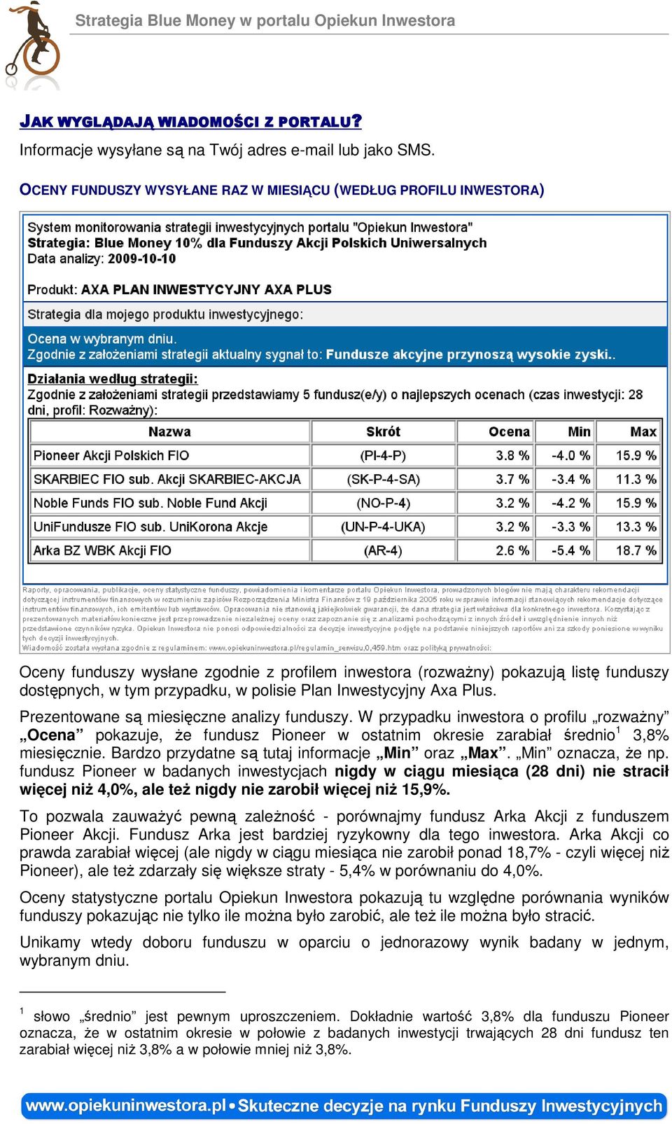 Inwestycyjny Axa Plus. Prezentowane są miesięczne analizy funduszy. W przypadku inwestora o profilu rozważny Ocena pokazuje, że fundusz Pioneer w ostatnim okresie zarabiał średnio 1 3,8% miesięcznie.