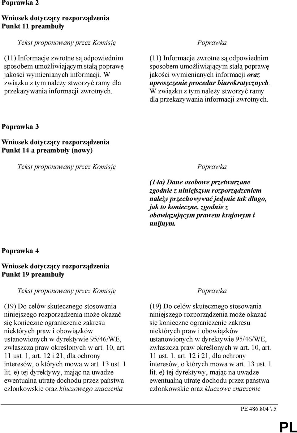 Poprawka (11) Informacje zwrotne są odpowiednim sposobem umoŝliwiającym stałą poprawę jakości wymienianych informacji oraz uproszczenie procedur biurokratycznych.