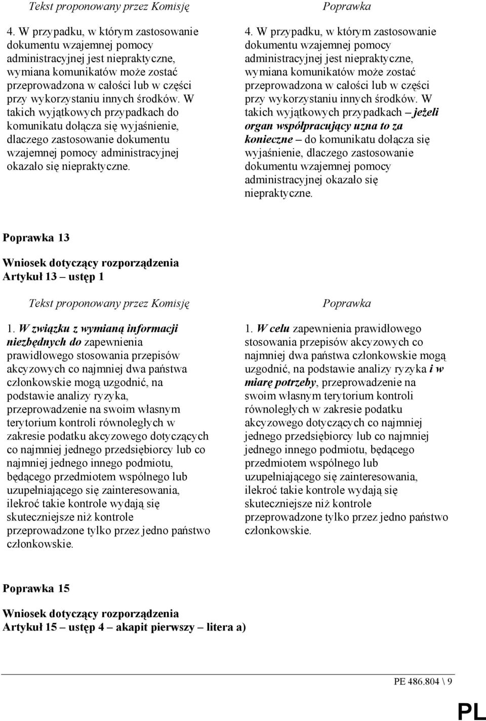 środków. W takich wyjątkowych przypadkach do komunikatu dołącza się wyjaśnienie, dlaczego zastosowanie dokumentu wzajemnej pomocy administracyjnej okazało się niepraktyczne. Poprawka 4.  środków.