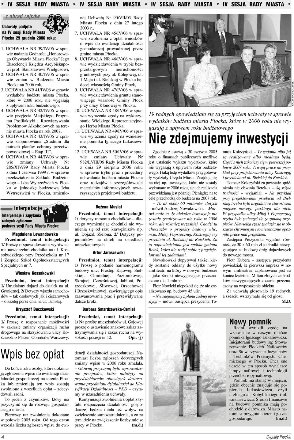 UCHWAŁA NR 40/IV/06 w spra wie zmian w Budżecie Miasta Płocka na 2006 rok, 3.