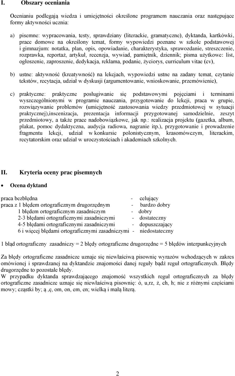 streszczenie, rozprawka, reportaż, artykuł, recenzja, wywiad, pamiętnik, dziennik; pisma użytkowe: list, ogłoszenie, zaproszenie, dedykacja, reklama, podanie, życiorys, curriculum vitae (cv), b)