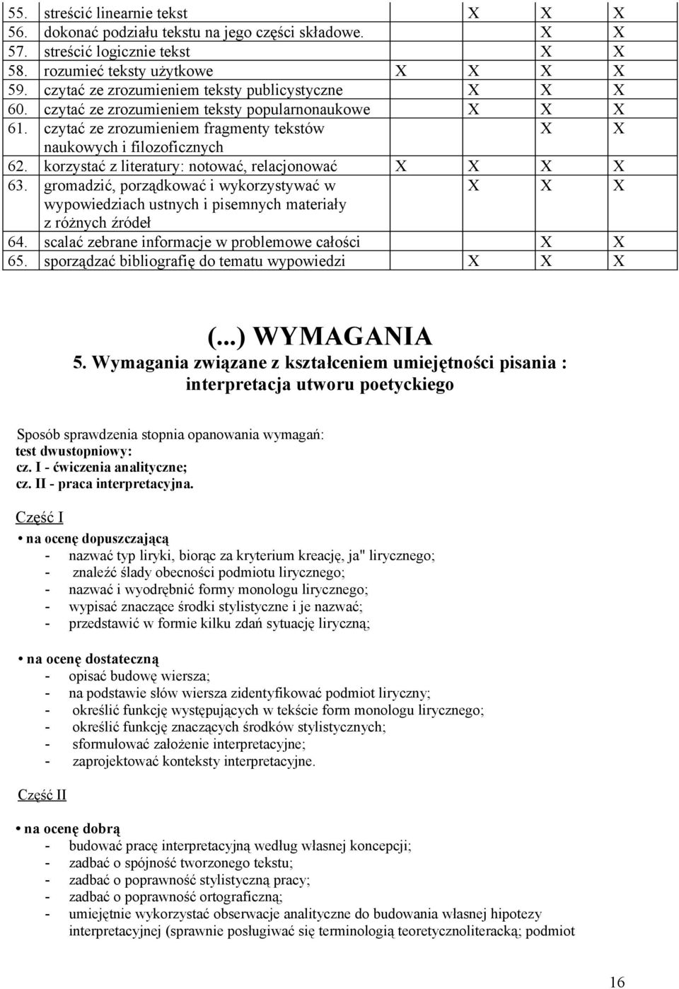 korzystać z literatury: notować, relacjonować X 63. gromadzić, porządkować i wykorzystywać w wypowiedziach ustnych i pisemnych materiały z różnych źródeł 64.