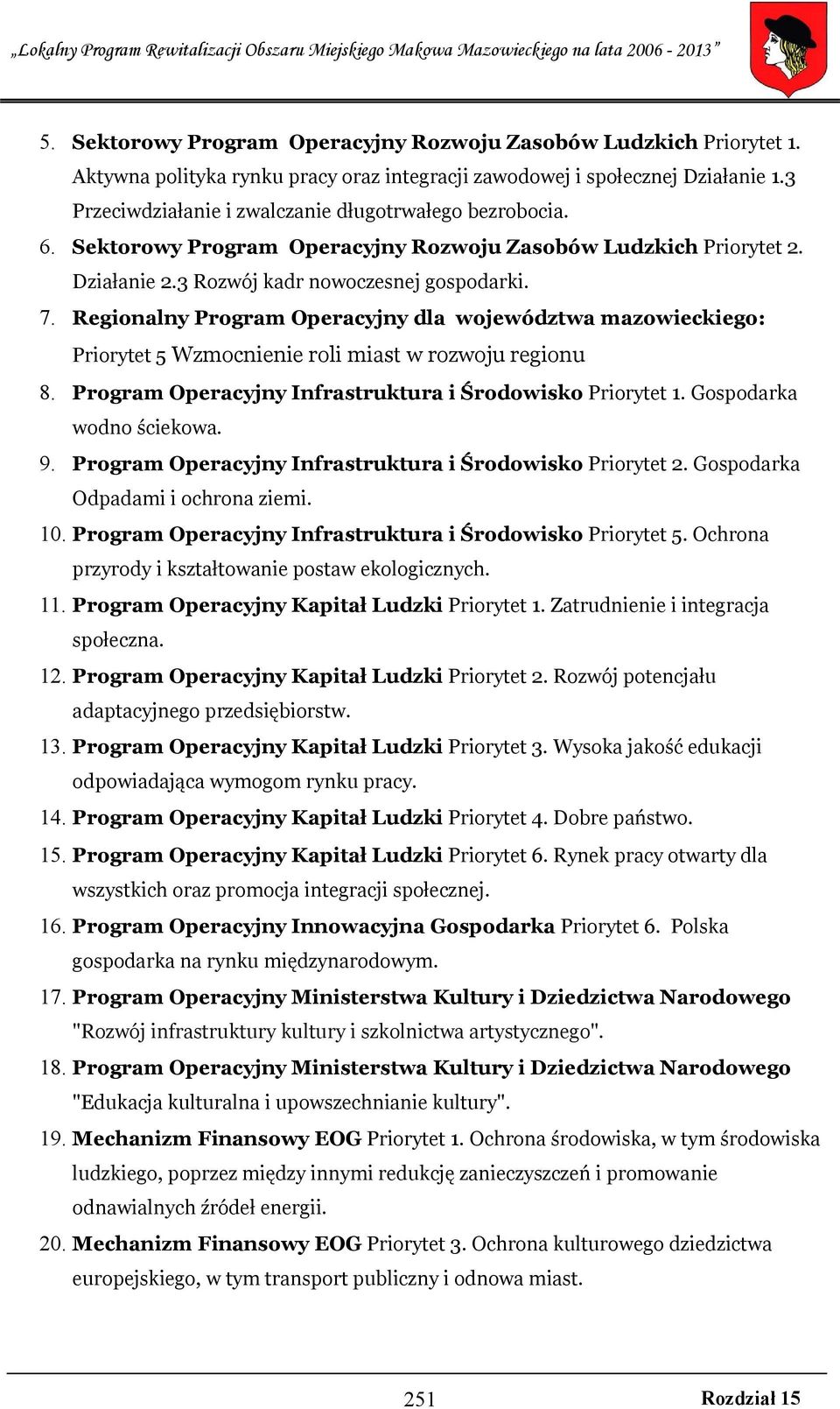 Regionalny Program Operacyjny dla województwa mazowieckiego: Priorytet 5 Wzmocnienie roli miast w rozwoju regionu 8. Program Operacyjny Infrastruktura i Środowisko Priorytet 1.