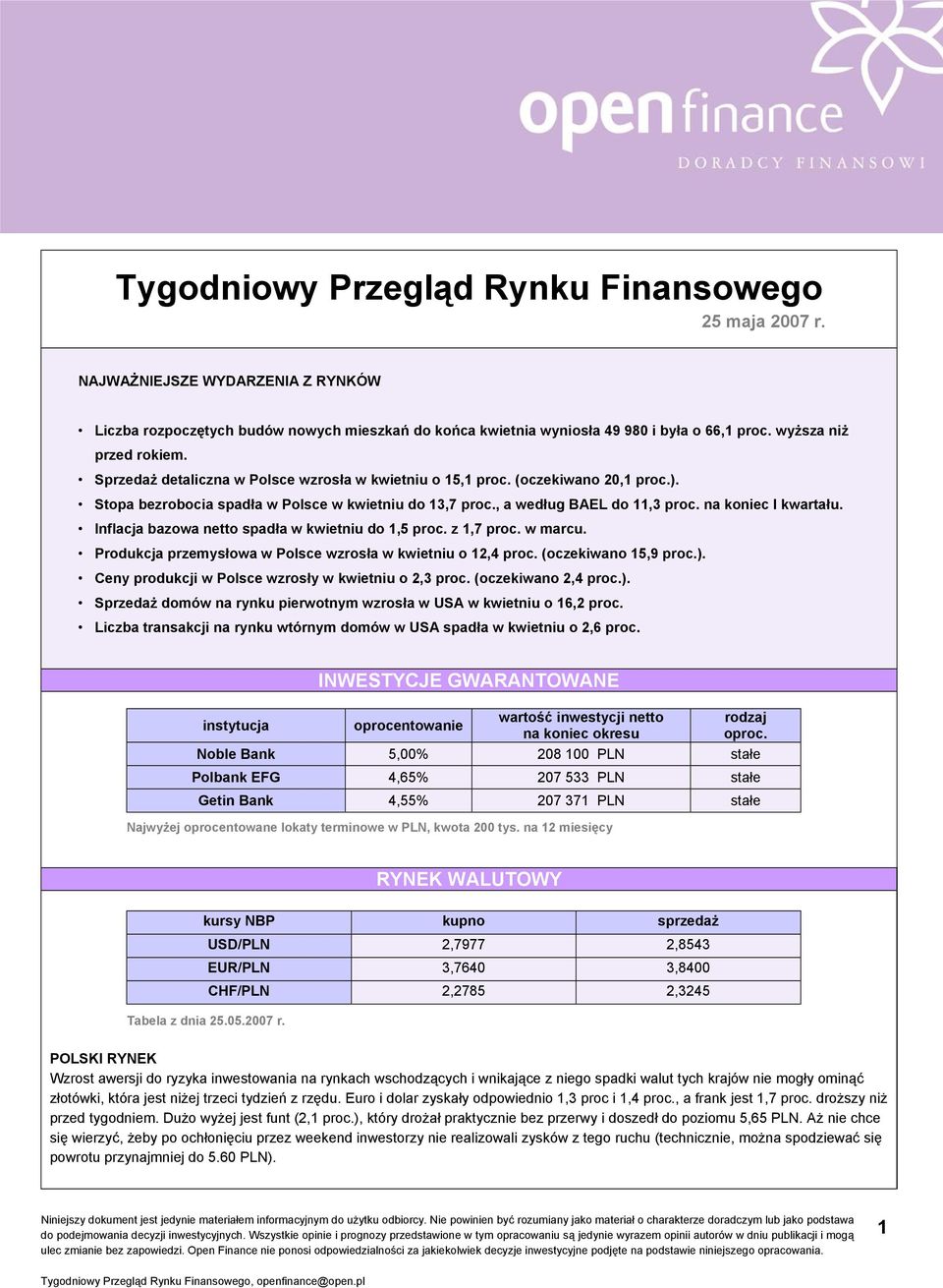 na koniec I kwartału. Inflacja bazowa netto spadła w kwietniu do 1,5 proc. z 1,7 proc. w marcu. Produkcja przemysłowa w Polsce wzrosła w kwietniu o 12,4 proc. (oczekiwano 15,9 proc.).