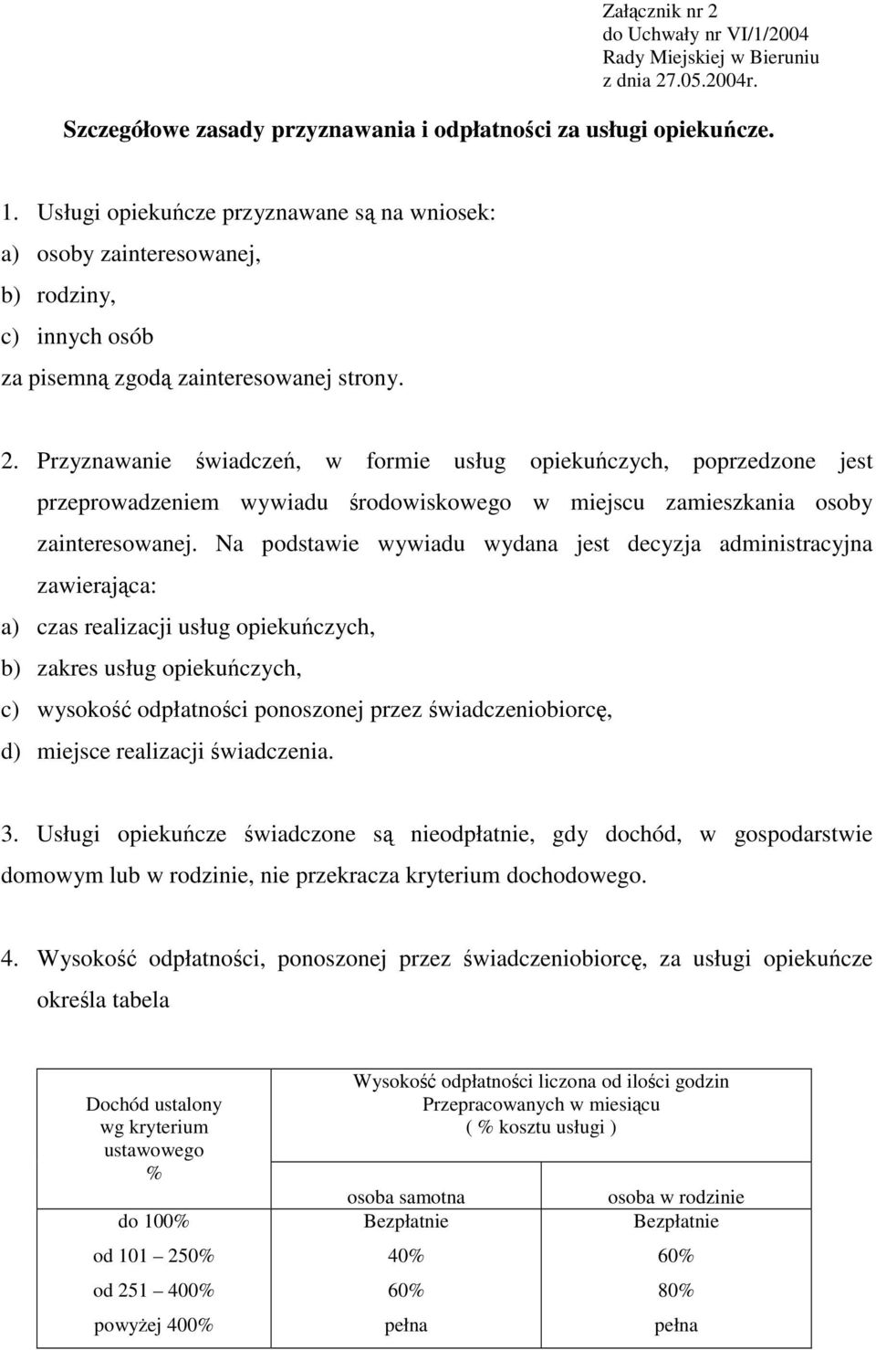 Przyznawanie wiadcze, w formie usług opiekuczych, poprzedzone jest przeprowadzeniem wywiadu rodowiskowego w miejscu zamieszkania osoby zainteresowanej.