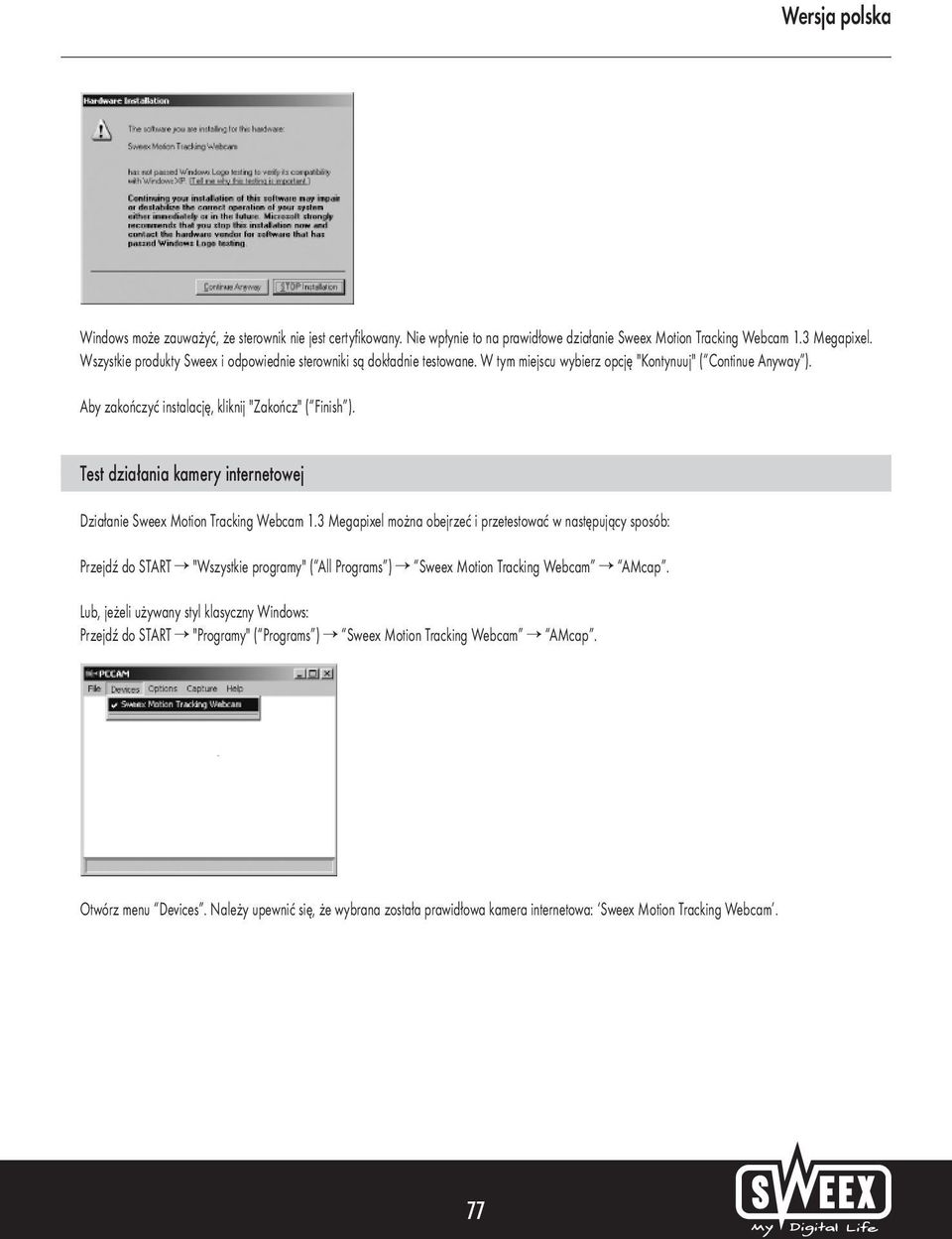 Test działania kamery internetowej Działanie Sweex Motion Tracking Webcam 1.