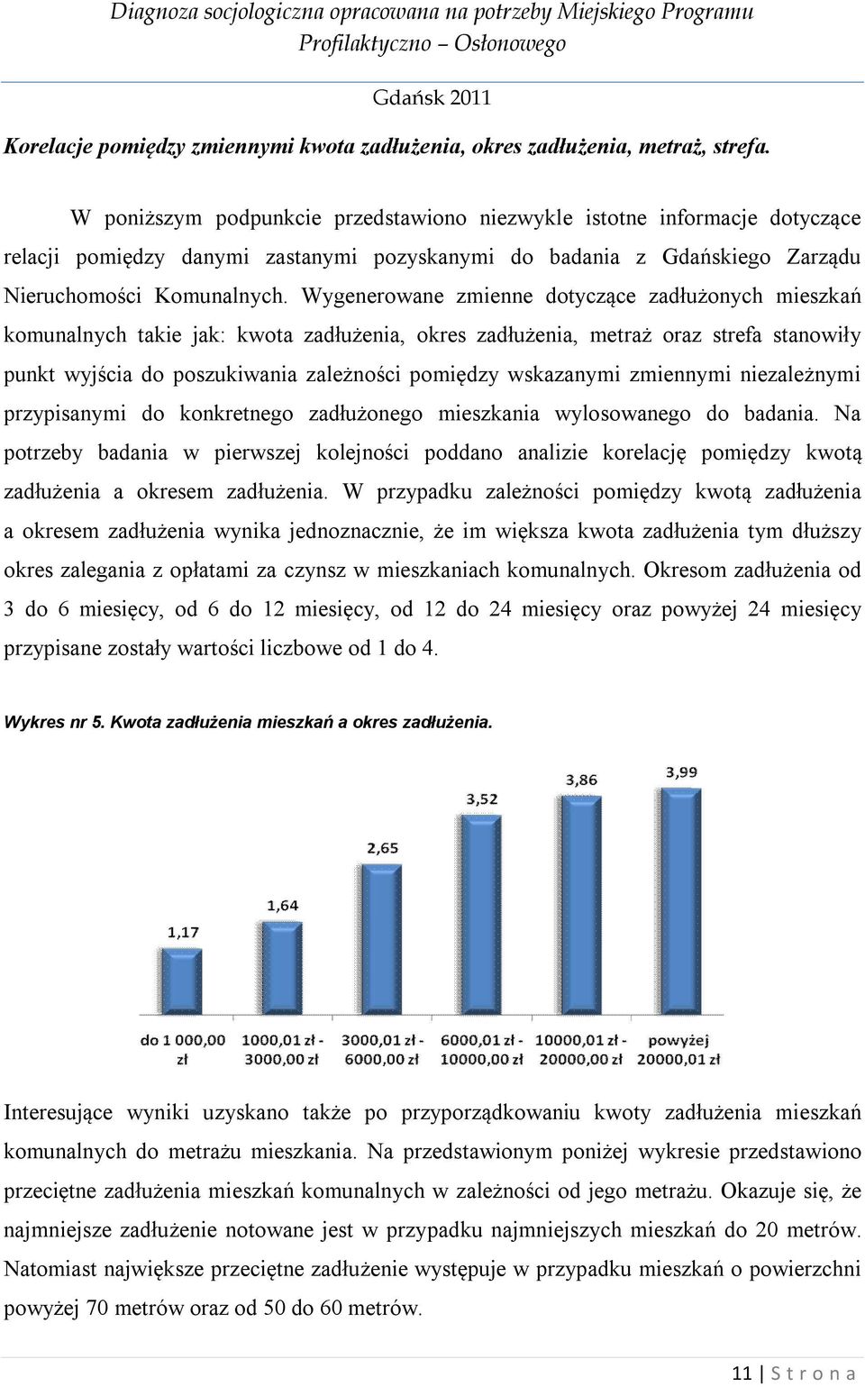 Wygenerowane zmienne dotyczące zadłużonych mieszkań komunalnych takie jak: kwota zadłużenia, okres zadłużenia, metraż oraz strefa stanowiły punkt wyjścia do poszukiwania zależności pomiędzy