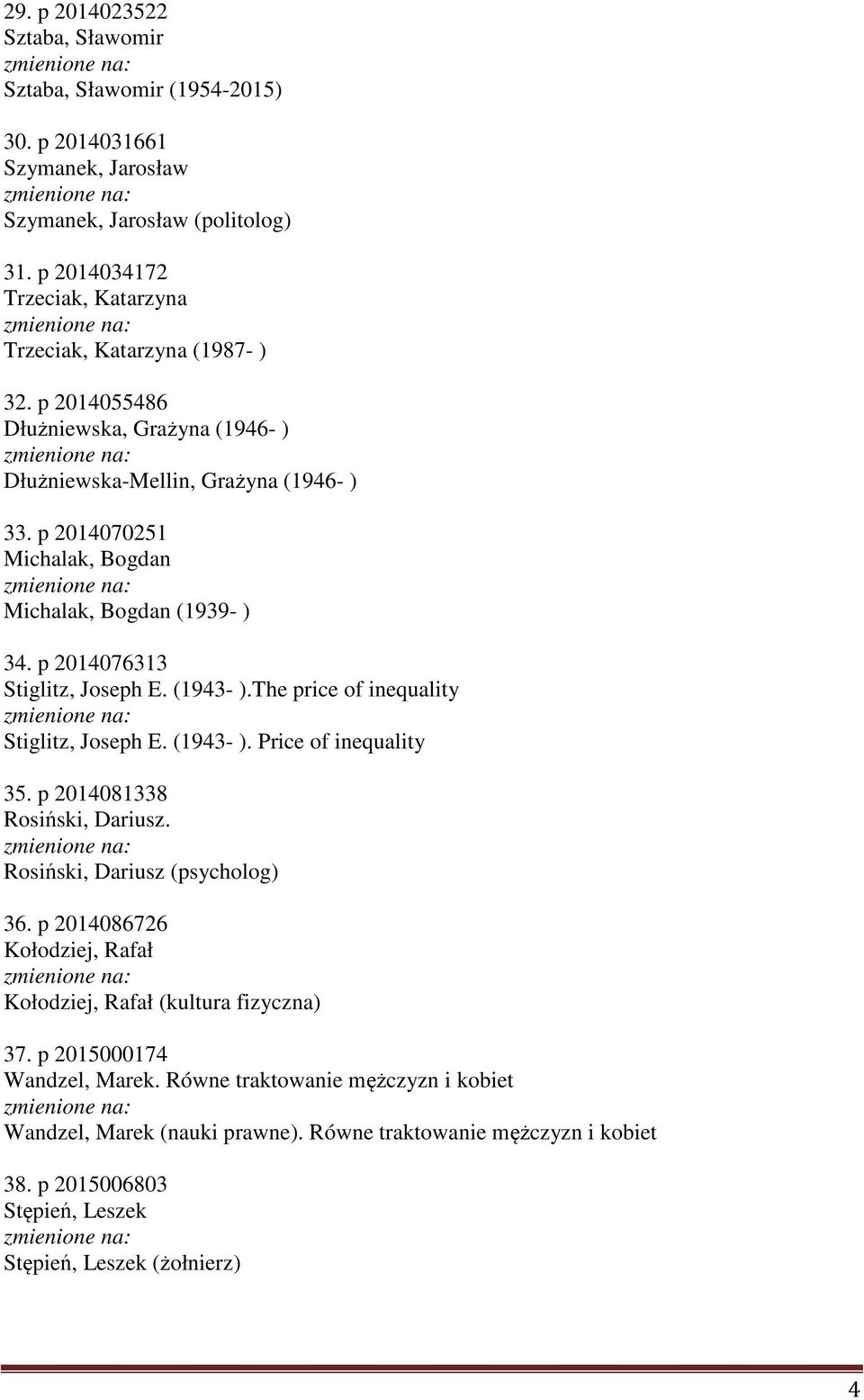 The price of inequality Stiglitz, Joseph E. (1943- ). Price of inequality 35. p 2014081338 Rosiński, Dariusz. Rosiński, Dariusz (psycholog) 36.