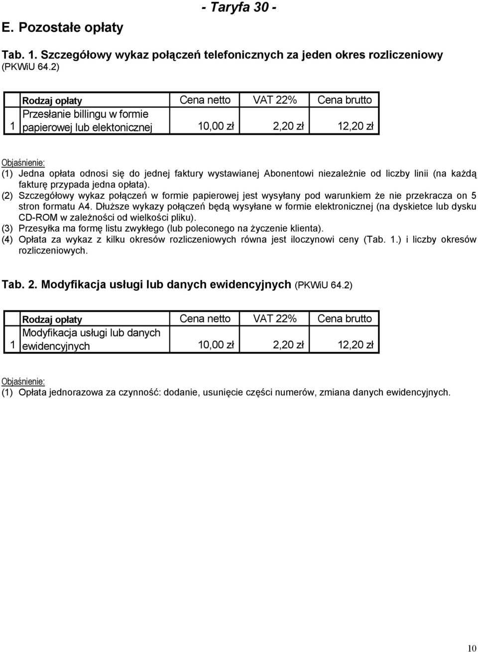 niezależnie od liczby linii (na każdą fakturę przypada jedna opłata). (2) Szczegółowy wykaz połączeń w formie papierowej jest wysyłany pod warunkiem że nie przekracza on 5 stron formatu A4.