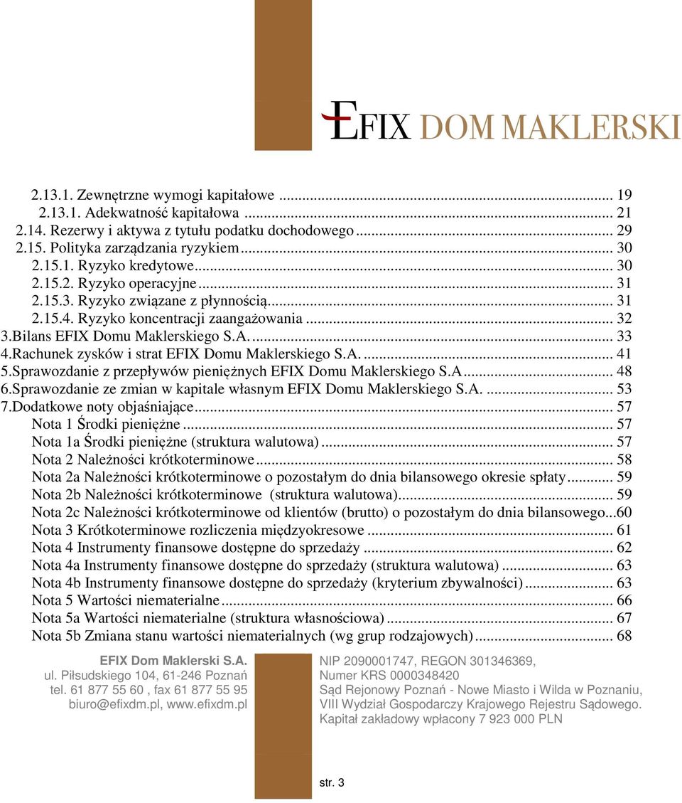 Rachunek zysków i strat EFIX Domu Maklerskiego S.A.... 41 5.Sprawozdanie z przepływów pieniężnych EFIX Domu Maklerskiego S.A... 48 6.Sprawozdanie ze zmian w kapitale własnym EFIX Domu Maklerskiego S.