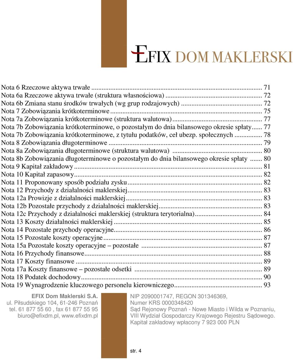 .. 77 Nota 7b Zobowiązania krótkoterminowe, z tytułu podatków, ceł ubezp. społecznych... 78 Nota 8 Zobowiązania długoterminowe... 79 Nota 8a Zobowiązania długoterminowe (struktura walutowa).