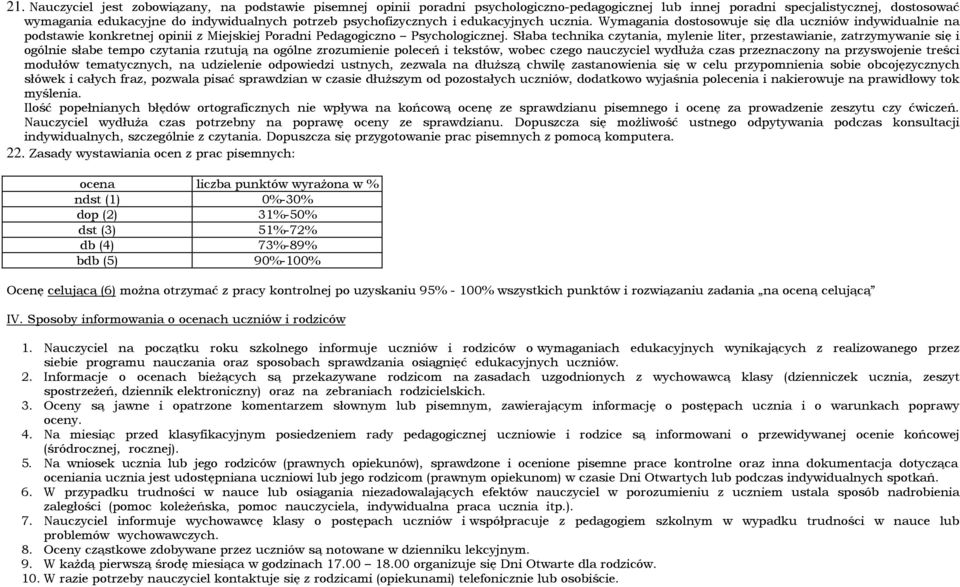 Słaba technika czytania, mylenie liter, przestawianie, zatrzymywanie się i ogólnie słabe tempo czytania rzutują na ogólne zrozumienie poleceń i tekstów, wobec czego nauczyciel wydłuża czas