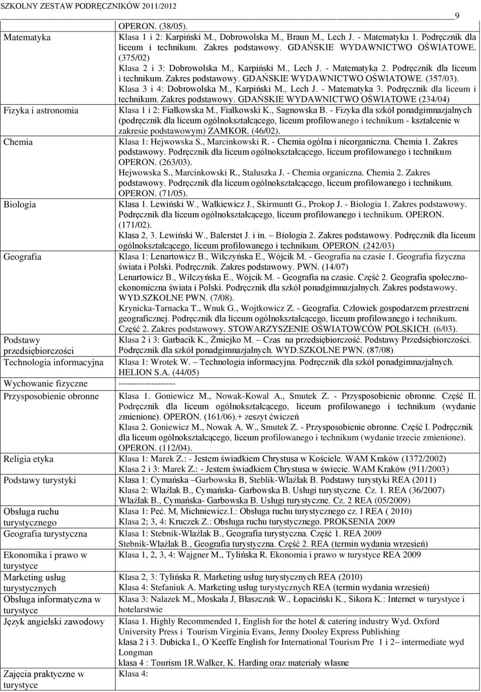 , Karpiński M., Lech J. - Matematyka 3. Podręcznik dla liceum i technikum. Zakres podstawowy. GDAŃSKIE WYDAWNICTWO OŚWIATOWE (234/04) Fizyka i astronomia Klasa 1 i 2: Fiałkowska M., Fiałkowski K.