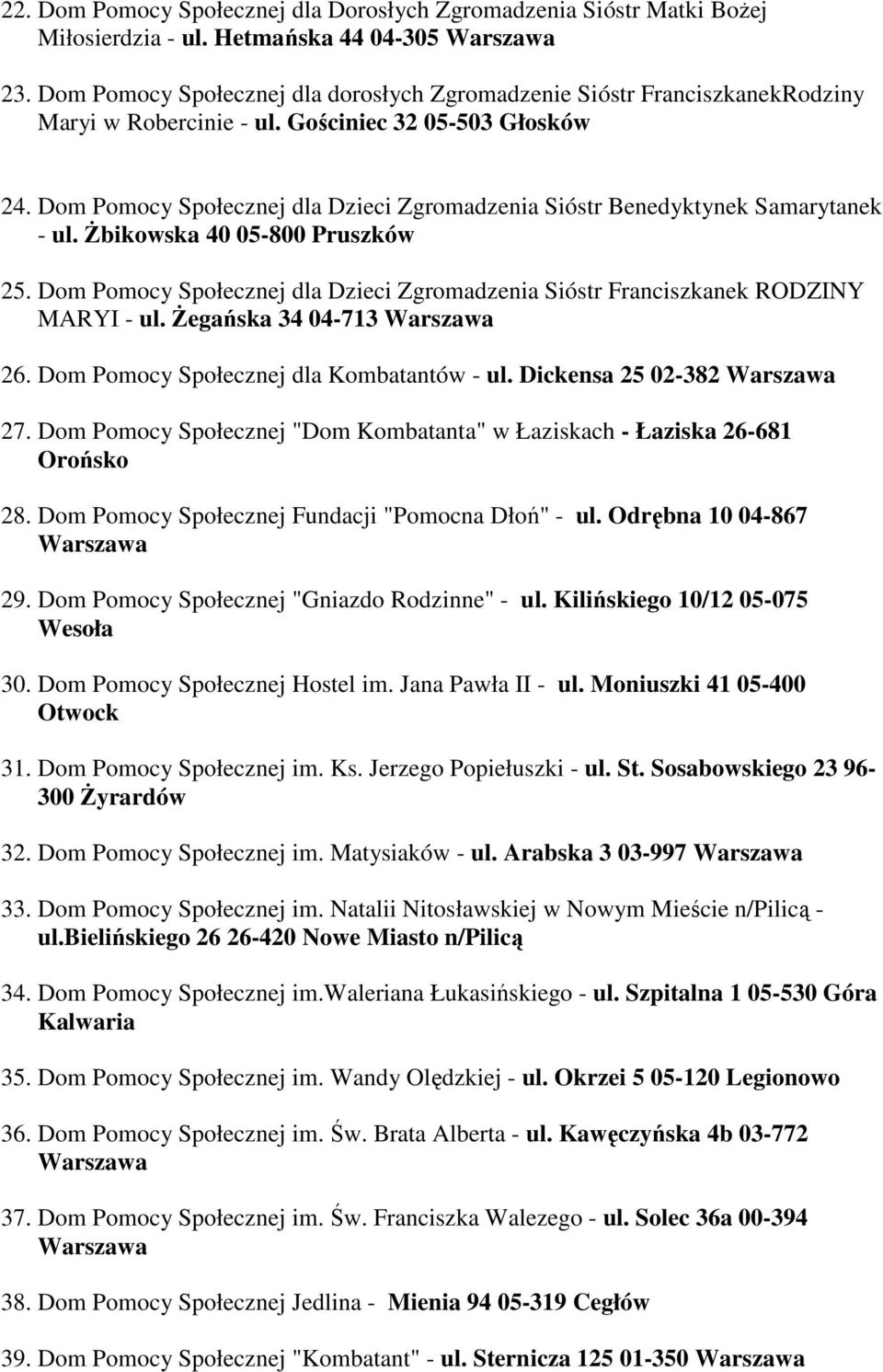 Dom Pomocy Społecznej dla Dzieci Zgromadzenia Sióstr Benedyktynek Samarytanek - ul. śbikowska 40 05-800 Pruszków 25.