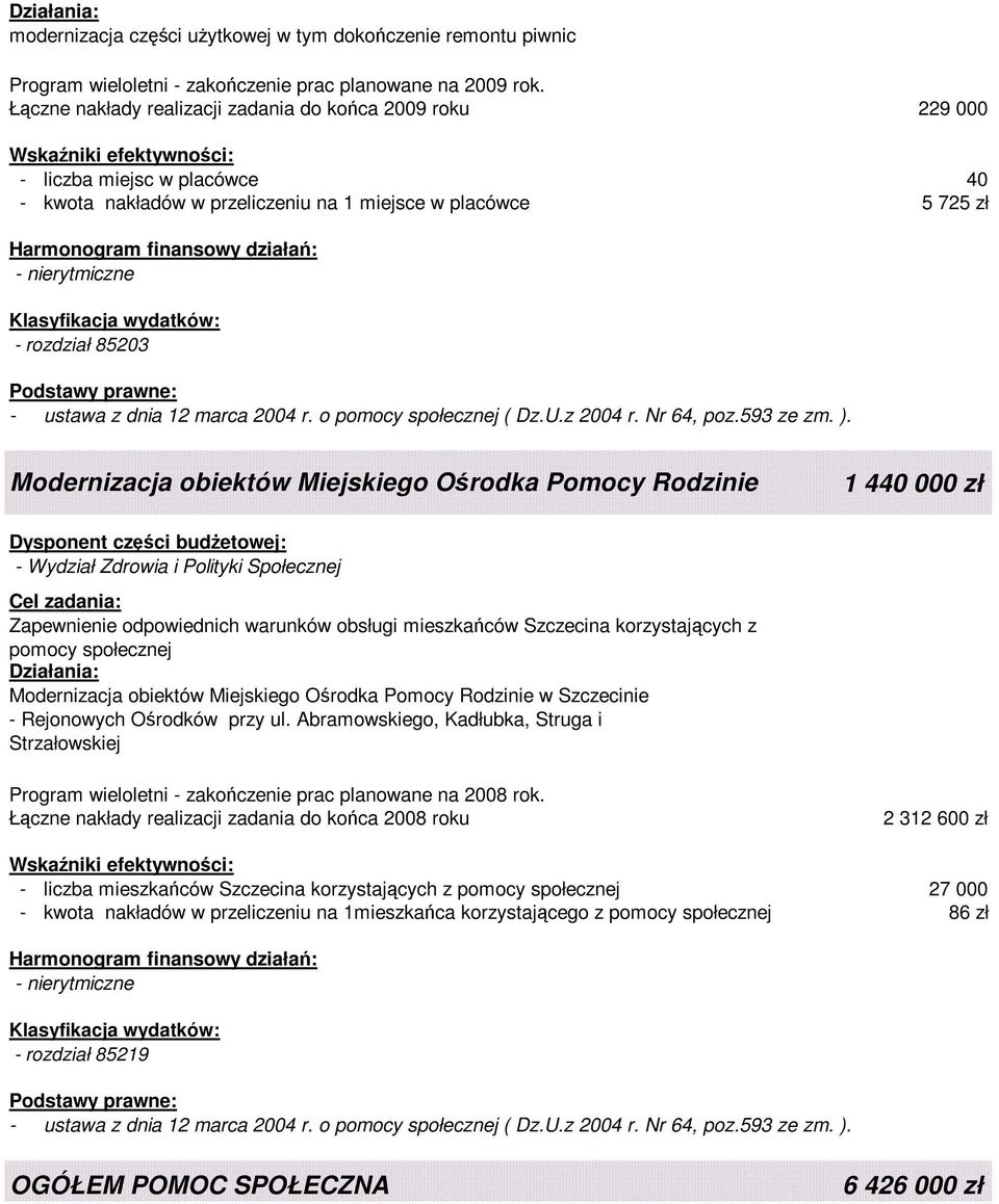 społecznej Modernizacja obiektów Miejskiego Ośrodka Pomocy Rodzinie w Szczecinie - Rejonowych Ośrodków przy ul.