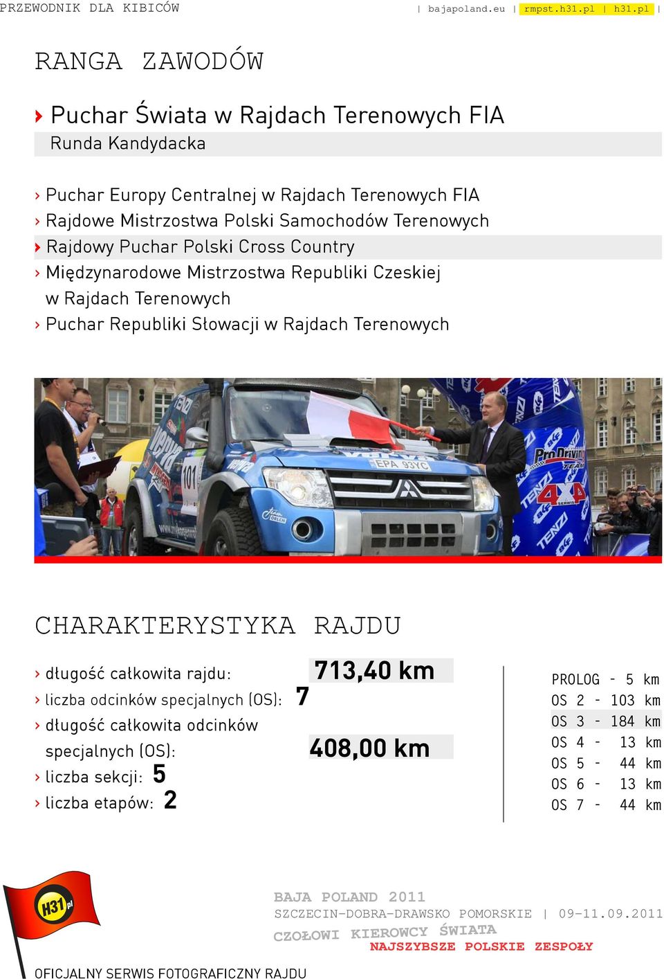 Republiki Słowacji w Rajdach Terenowych CHARAKTERYSTYKA RAJDU > długość całkowita rajdu: 713,40 km > liczba odcinków specjalnych (OS): 7 > długość