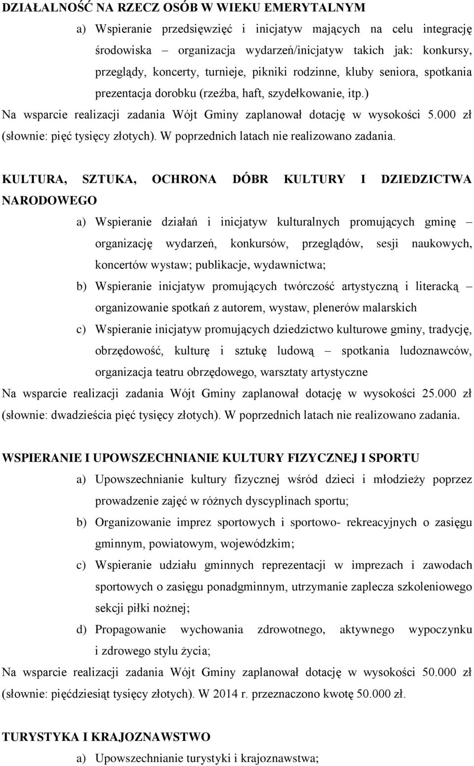 000 zł (słownie: pięć tysięcy złotych). W poprzednich latach nie realizowano zadania.