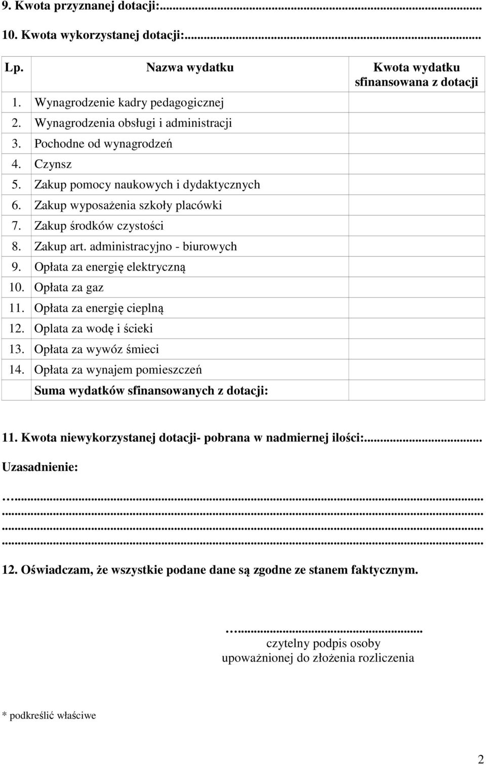 administracyjno - biurowych 9. Opłata za energię elektryczną 10. Opłata za gaz 11. Opłata za energię cieplną 12. Oplata za wodę i ścieki 13. Opłata za wywóz śmieci 14.