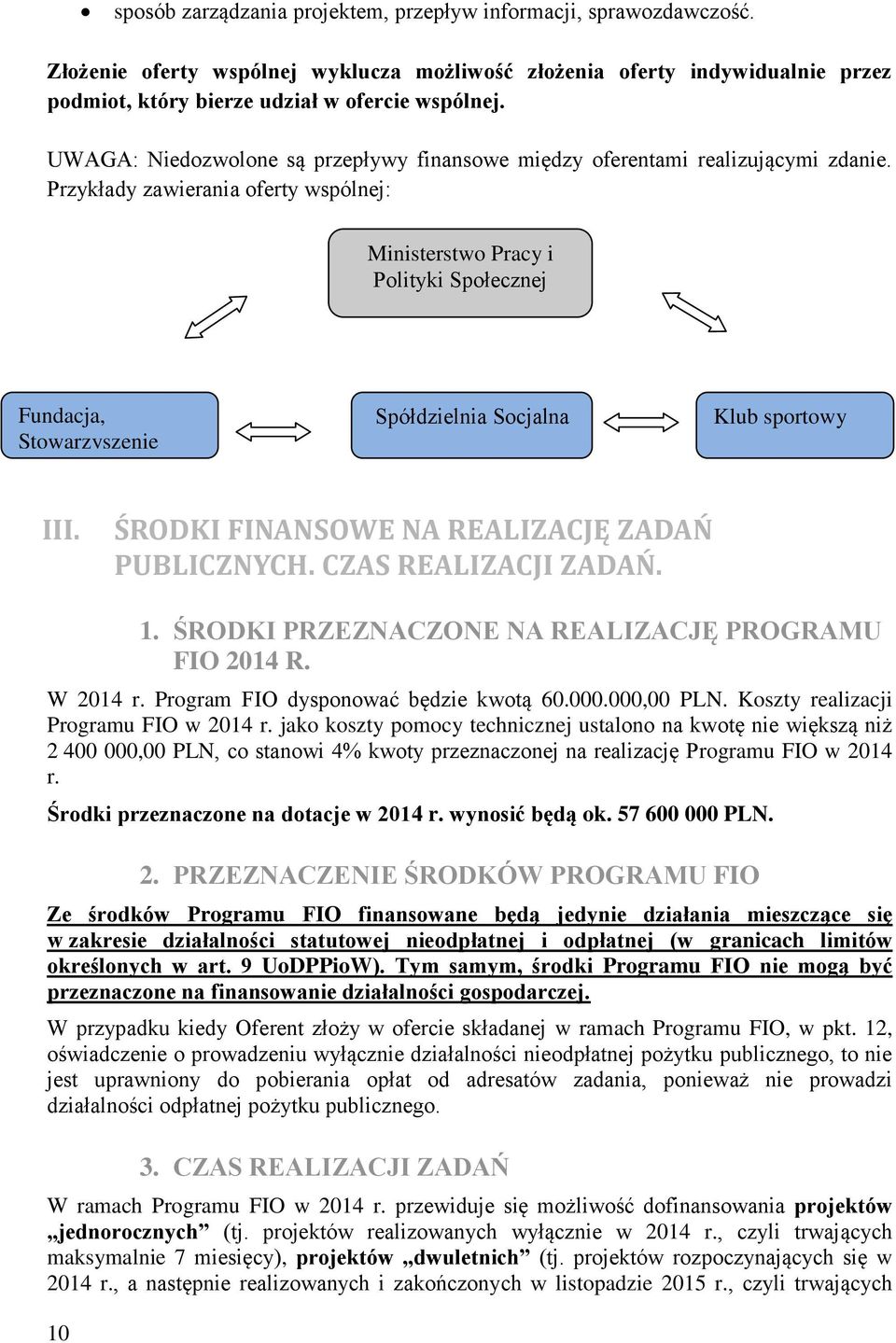 Przykłady zawierania oferty wspólnej: Ministerstwo Pracy i Polityki Społecznej Fundacja, Stowarzyszenie Spółdzielnia Socjalna Klub sportowy III. ŚRODKI FINANSOWE NA REALIZACJĘ ZADAŃ PUBLICZNYCH.