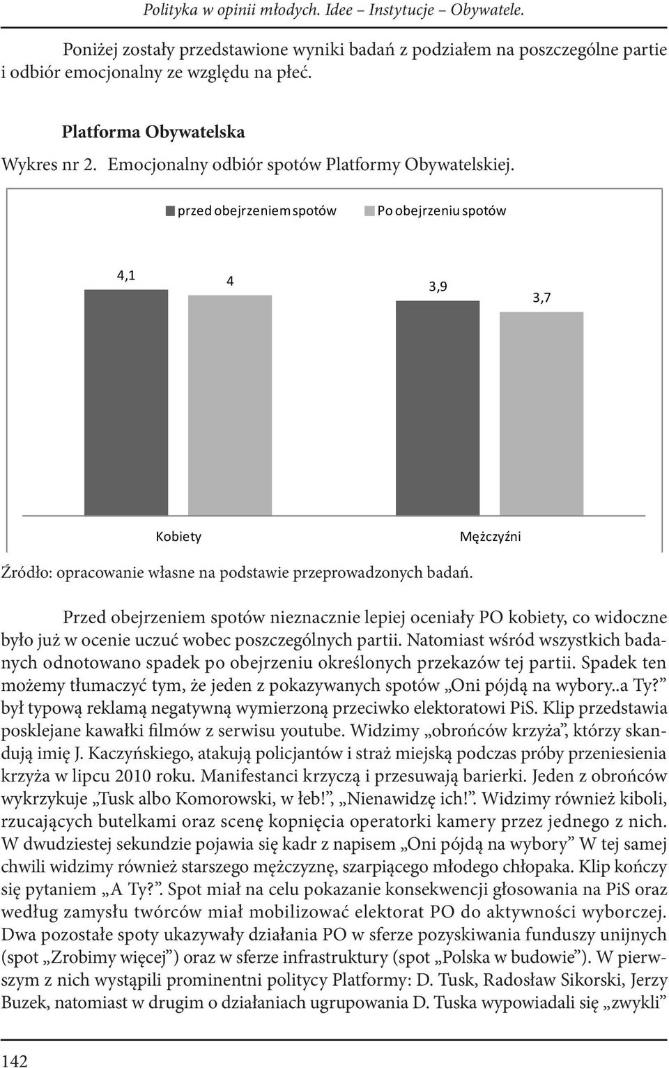 przed obejrzeniem spotów Po obejrzeniu spotów 4,1 4 3,9 3,7 Kobiety Mężczyźni Przed obejrzeniem spotów nieznacznie lepiej oceniały PO kobiety, co widoczne było już w ocenie uczuć wobec poszczególnych