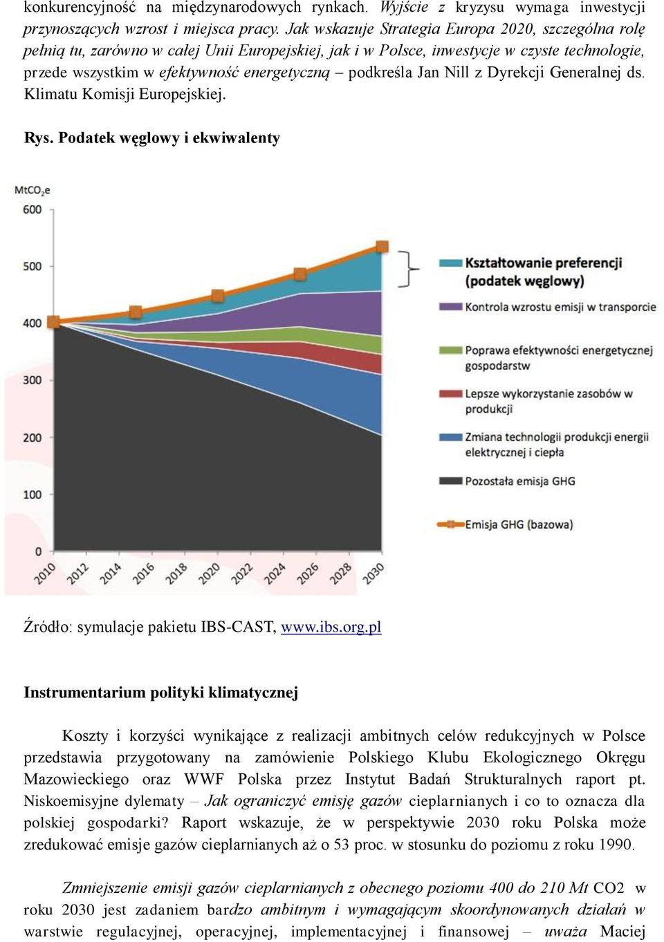 podkreśla Jan Nill z Dyrekcji Generalnej ds. Klimatu Komisji Europejskiej. Rys. Podatek węglowy i ekwiwalenty Źródło: symulacje pakietu IBS-CAST, www.ibs.org.