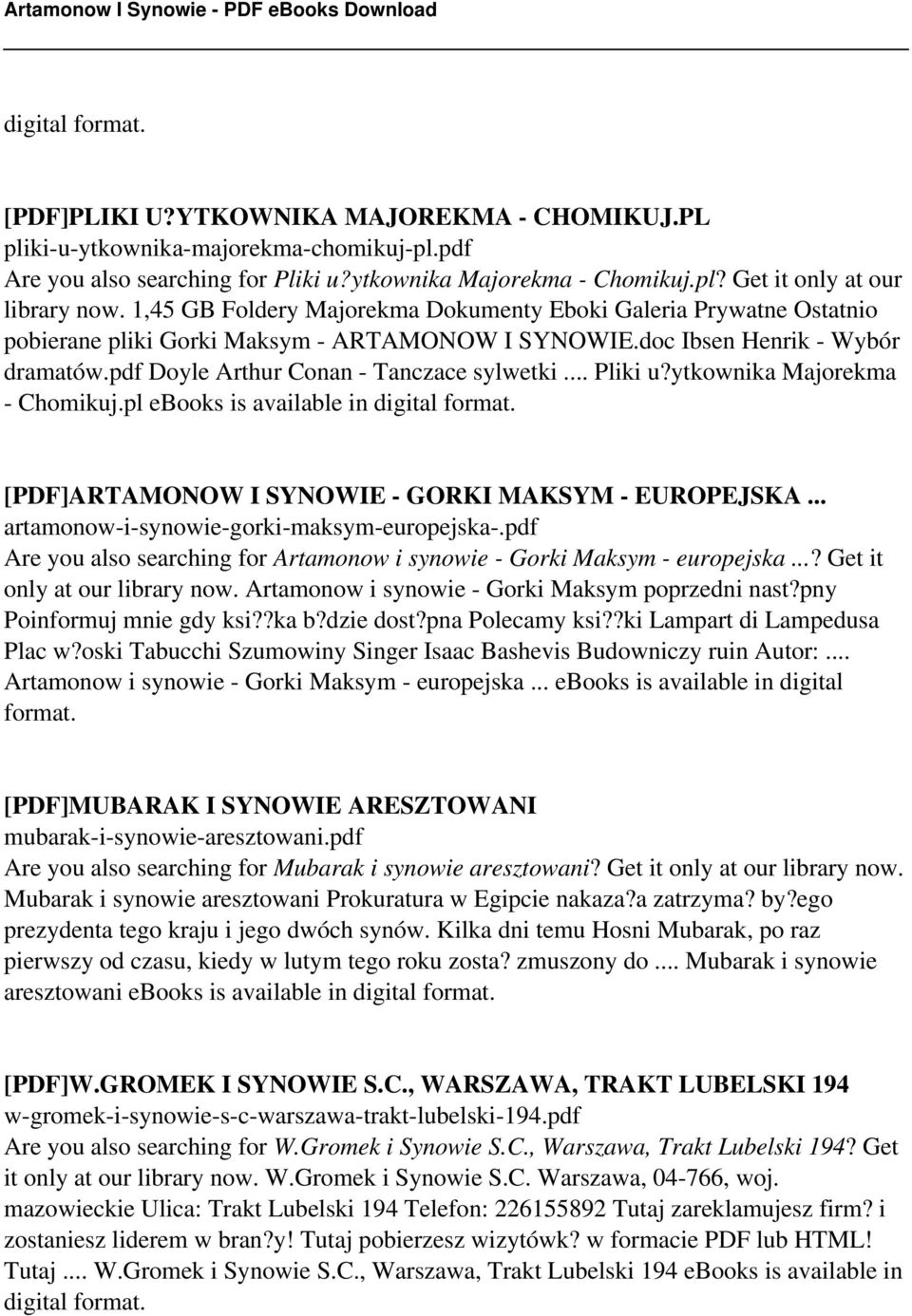 .. Pliki u?ytkownika Majorekma - Chomikuj.pl ebooks is available in [PDF]ARTAMONOW I SYNOWIE - GORKI MAKSYM - EUROPEJSKA... artamonow-i-synowie-gorki-maksym-europejska-.