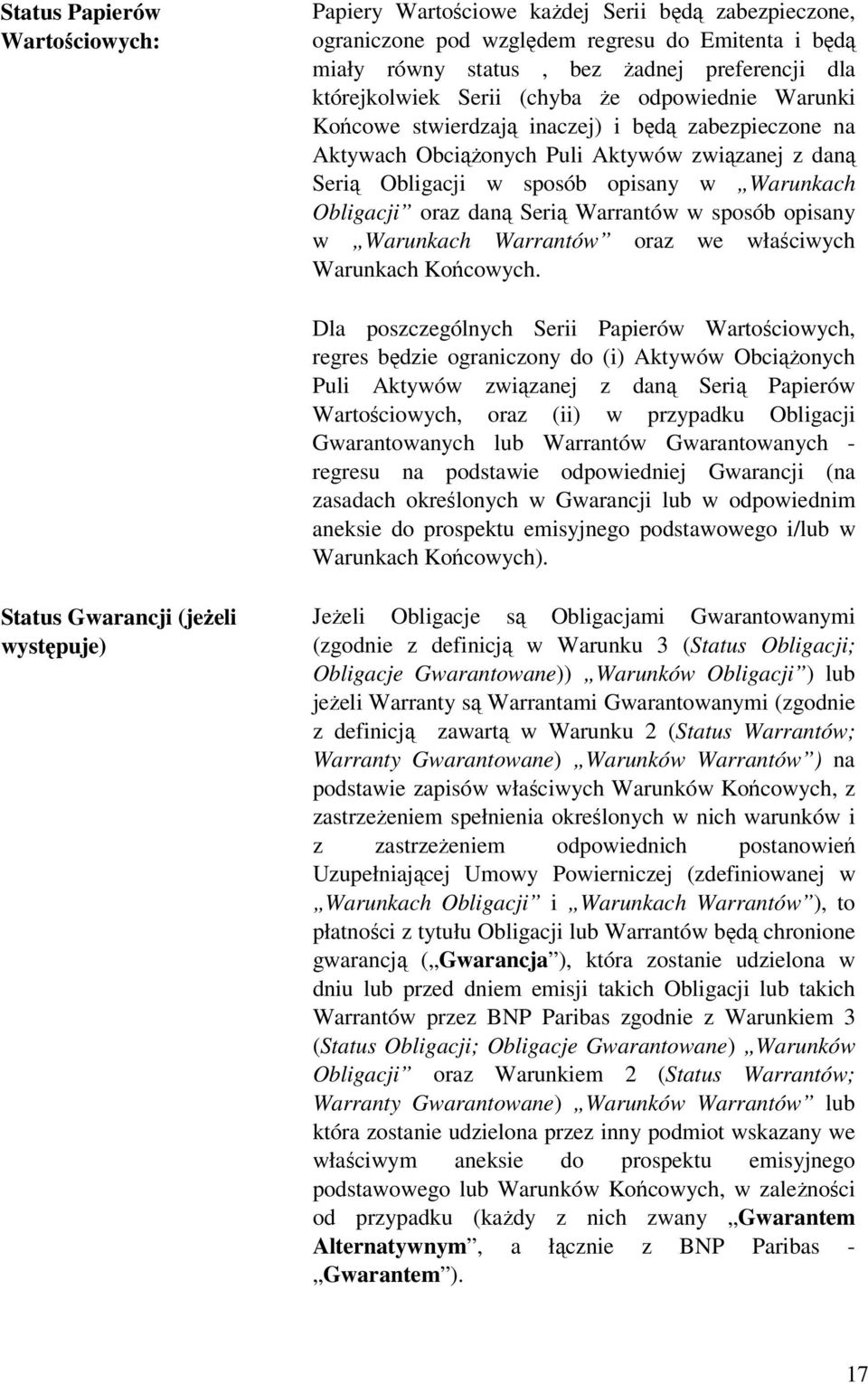 daną Serią Warrantów w sposób opisany w Warunkach Warrantów oraz we właściwych Warunkach Końcowych.