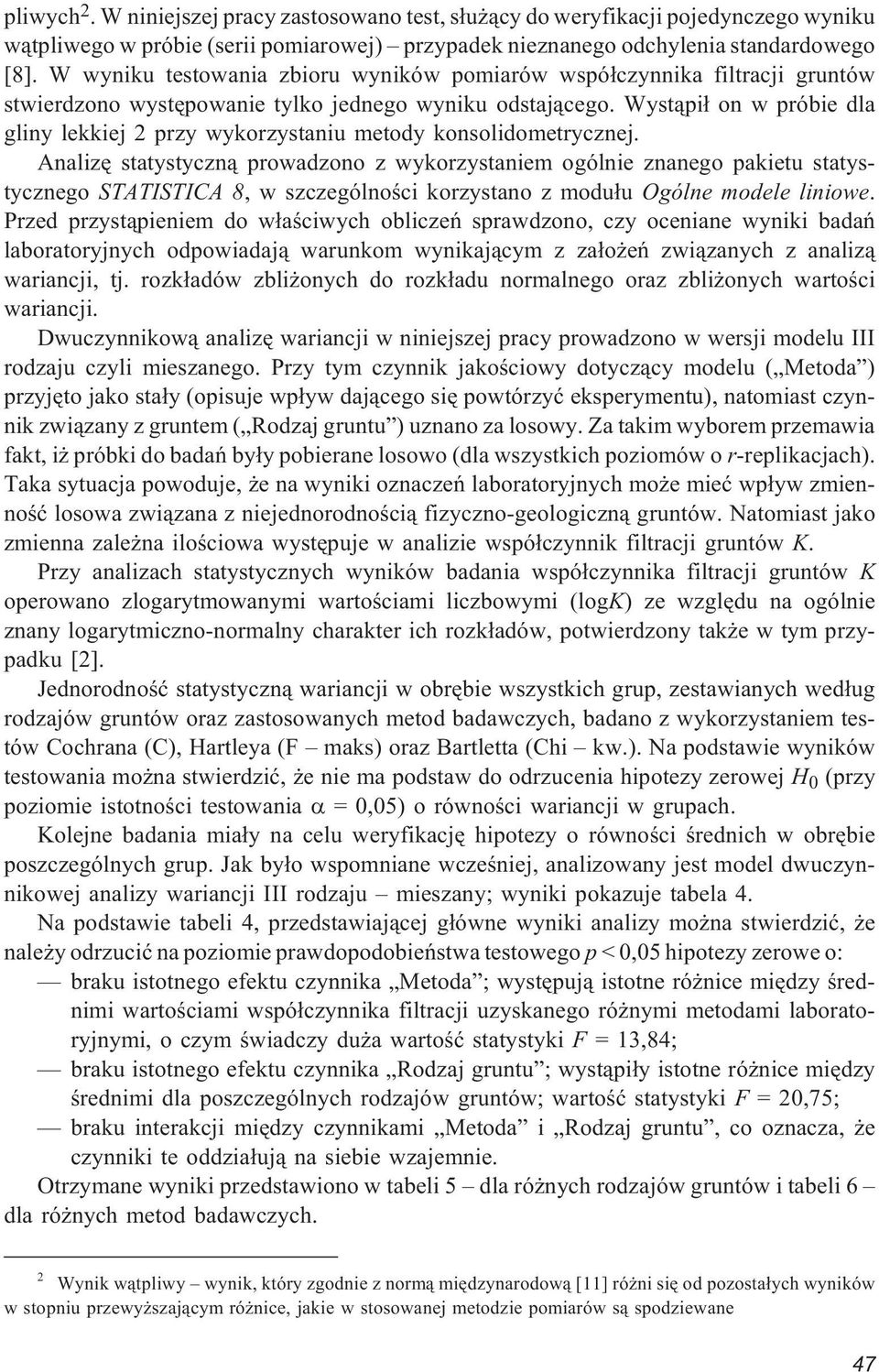 Wyst¹pi³ on w próbie dla gliny lekkiej 2 przy wykorzystaniu metody konsolidometrycznej.