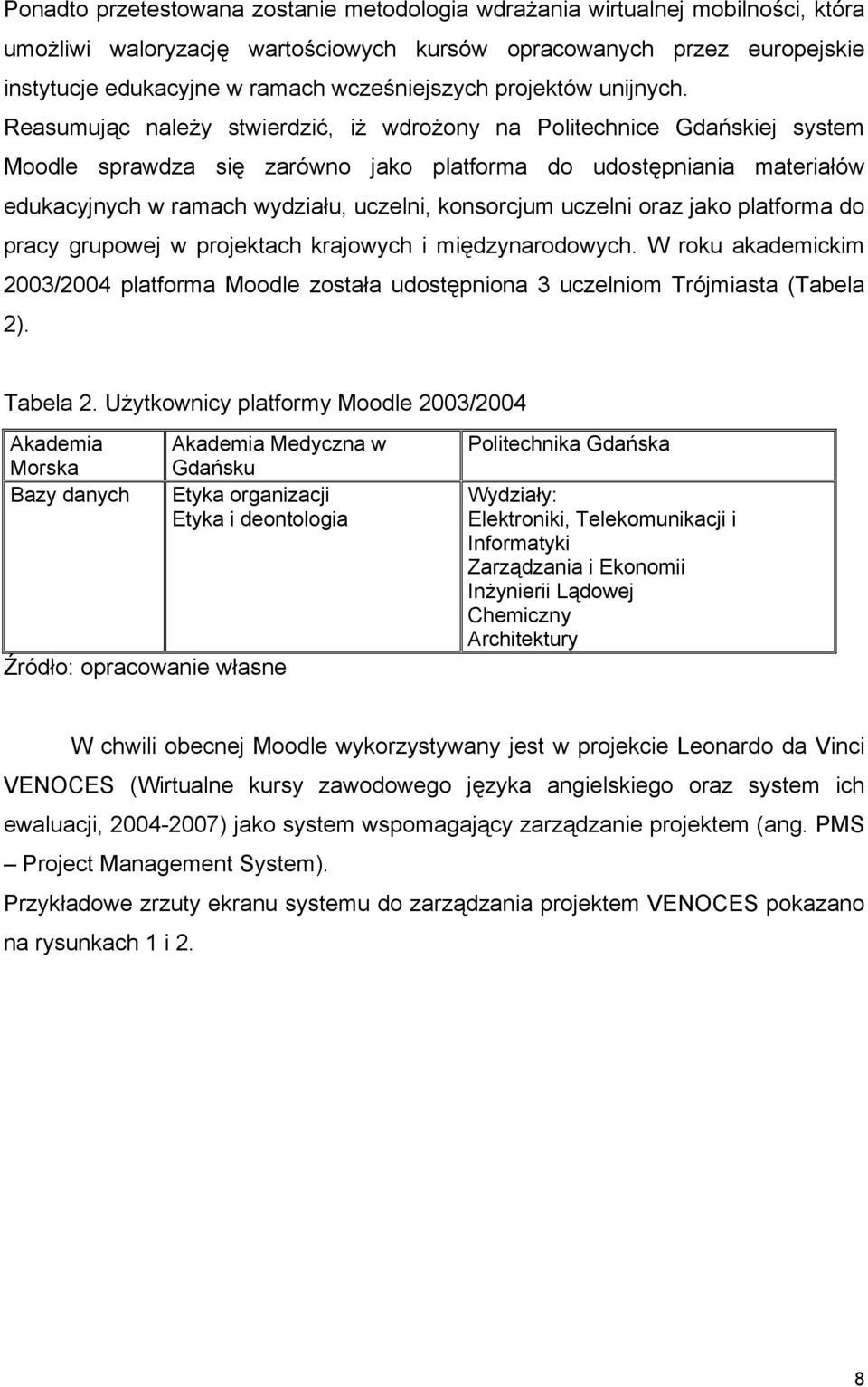 Reasumując należy stwierdzić, iż wdrożony na Politechnice Gdańskiej system Moodle sprawdza się zarówno jako platforma do udostępniania materiałów edukacyjnych w ramach wydziału, uczelni, konsorcjum