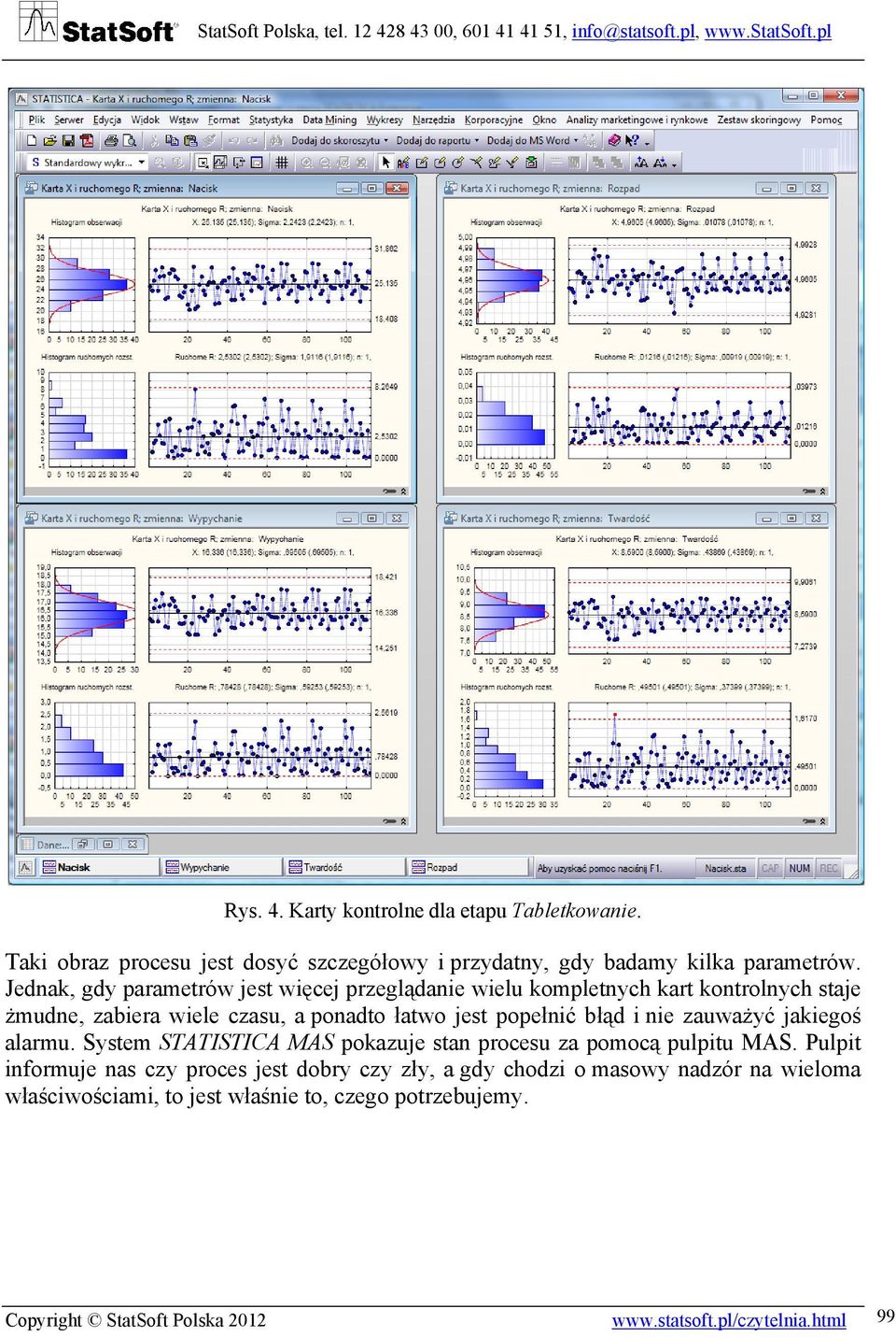 błąd i nie zauważyć jakiegoś alarmu. System STATISTICA MAS pokazuje stan procesu za pomocą pulpitu MAS.