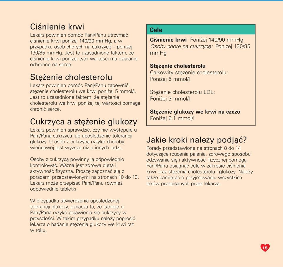 Stężenie cholesterolu Lekarz powinien pomóc Pani/Panu zapewnić stężenie cholesterolu we krwi poniżej 5 mmol/l.