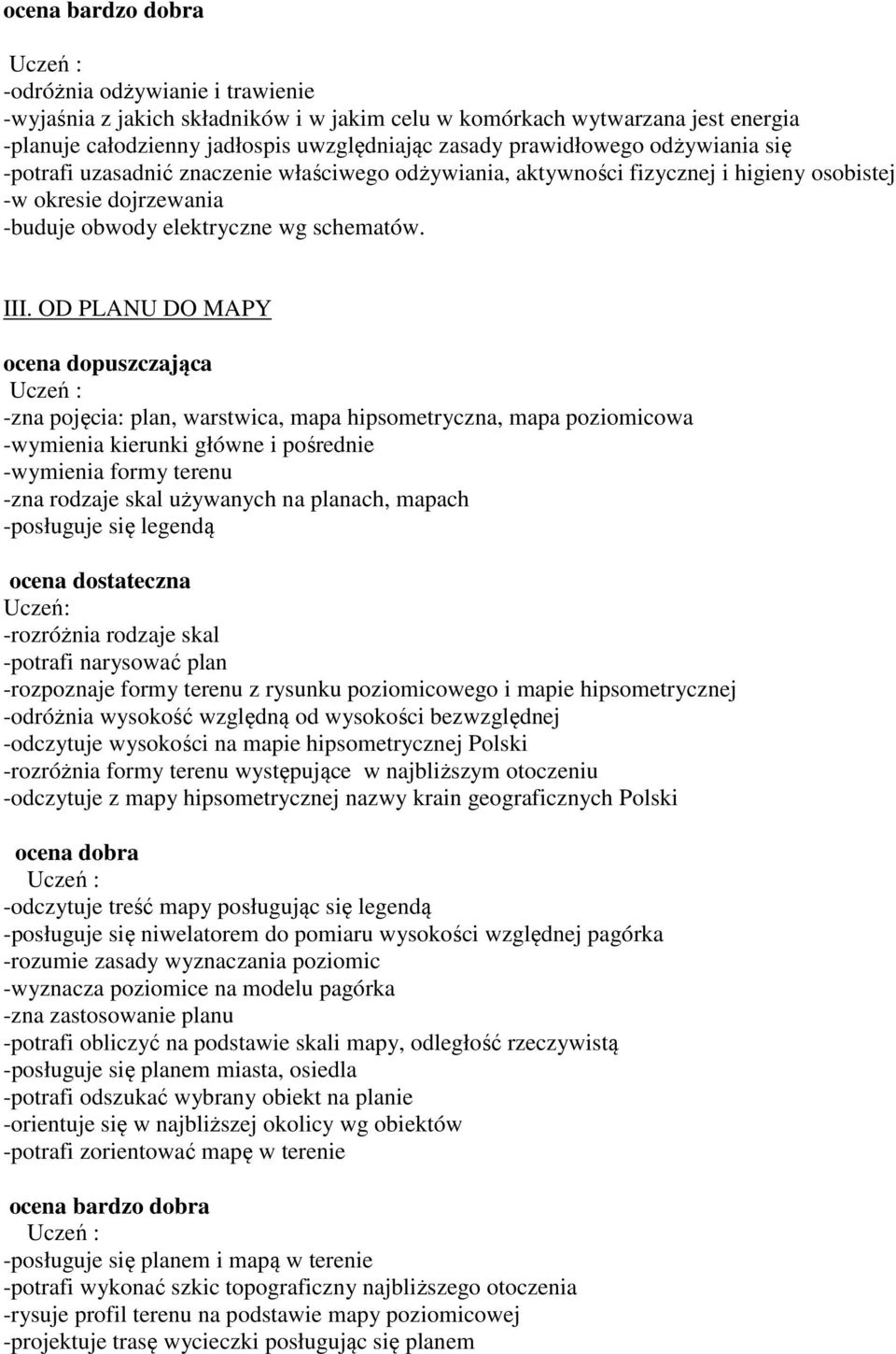 OD PLANU DO MAPY -zna pojęcia: plan, warstwica, mapa hipsometryczna, mapa poziomicowa -wymienia kierunki główne i pośrednie -wymienia formy terenu -zna rodzaje skal używanych na planach, mapach