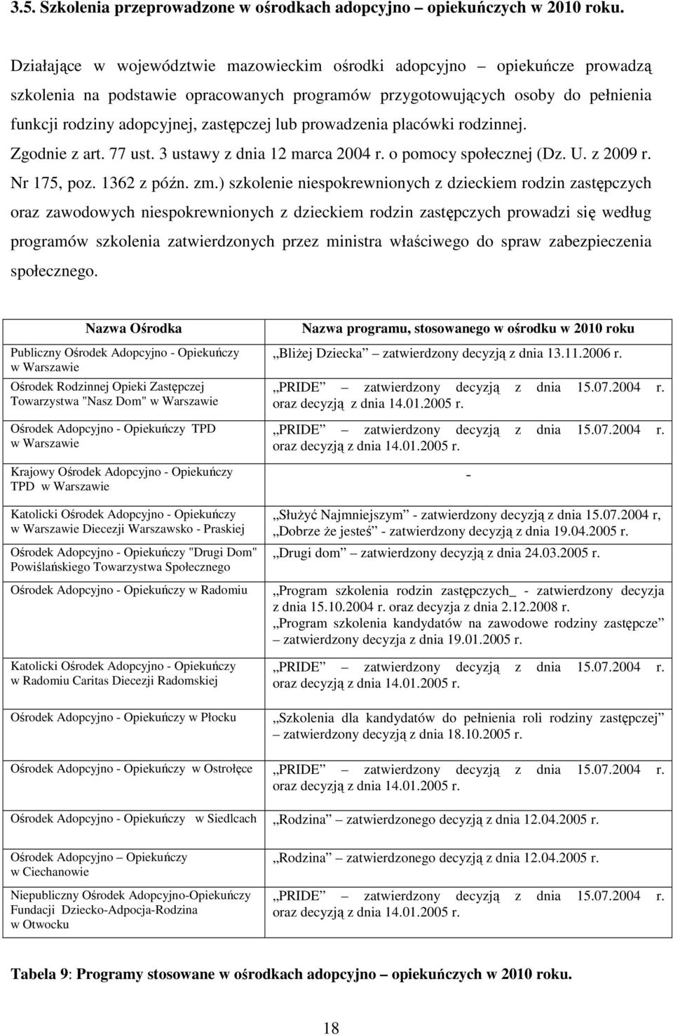 lub prowadzenia placówki rodzinnej. Zgodnie z art. 77 ust. 3 ustawy z dnia 12 marca 2004 r. o pomocy społecznej (Dz. U. z 2009 r. Nr 175, poz. 1362 z późn. zm.