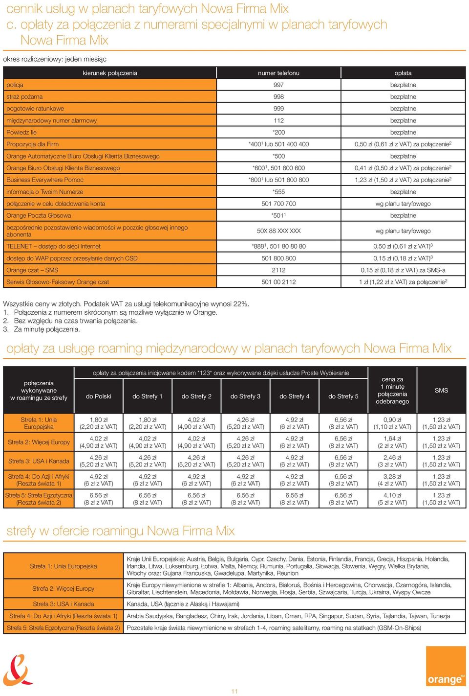 *200 Propozycja dla Firm *400 1 lub 501 400 400 0,50 zł (0,61 zł za połączenie 2 Orange Automatyczne Biuro Obsługi Klienta Biznesowego *500 Orange Biuro Obsługi Klienta Biznesowego *600 1, 501 600