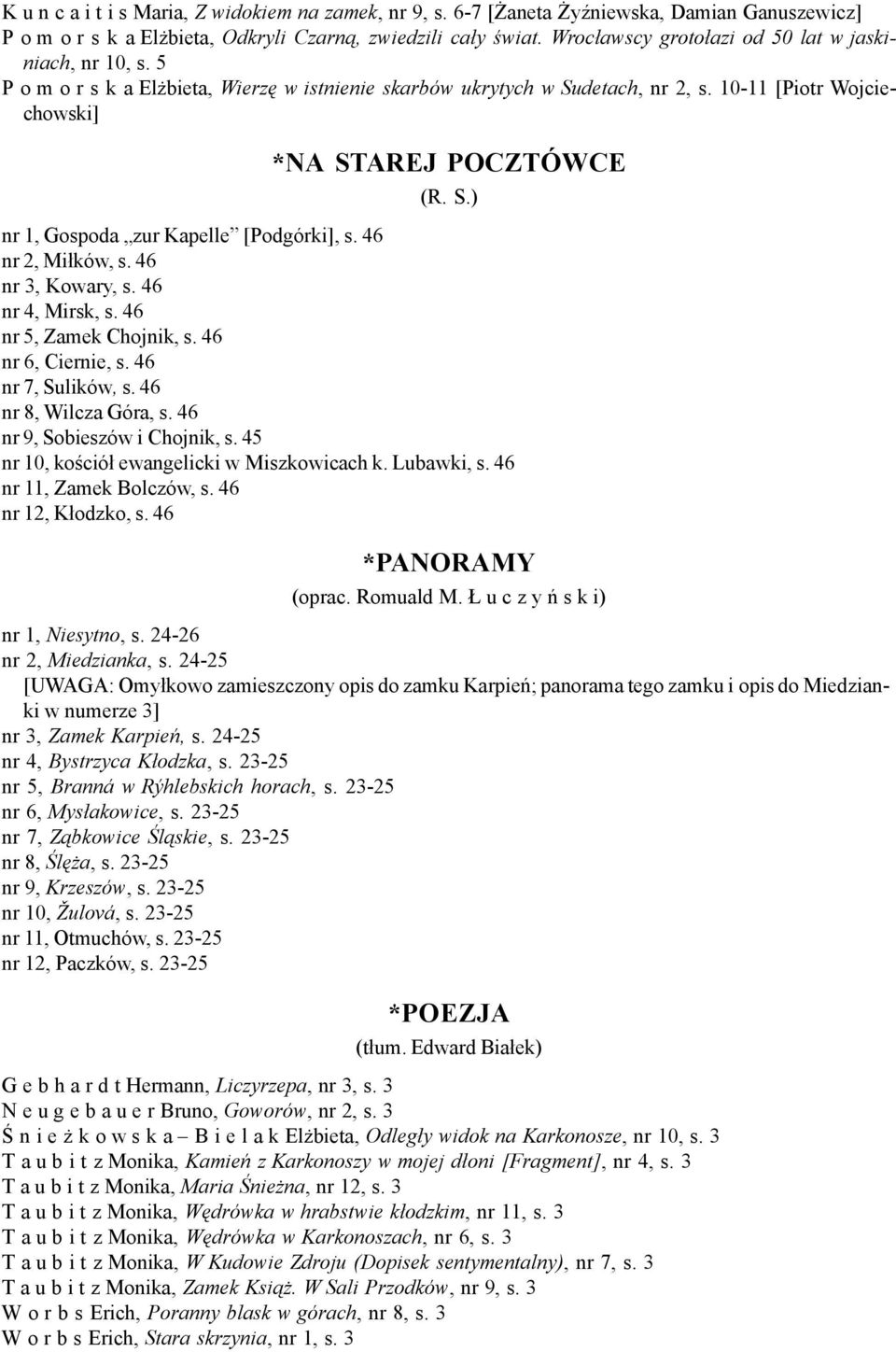 46 nr 2, Miłków, s. 46 nr 3, Kowary, s. 46 nr 4, Mirsk, s. 46 nr 5, Zamek Chojnik, s. 46 nr 6, Ciernie, s. 46 nr 7, Sulików, s. 46 nr 8, Wilcza Góra, s. 46 nr 9, Sobieszów i Chojnik, s.