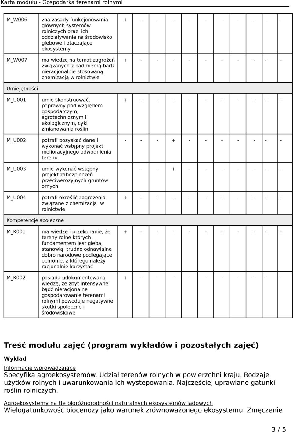 wykonać wstępny projekt melioracyjnego odwodnienia terenu umie wykonać wstępny projekt zabezpieczeń przeciwerozyjnych gruntów ornych potrafi określić zagrożenia związane z chemizacją w rolnictwie - -