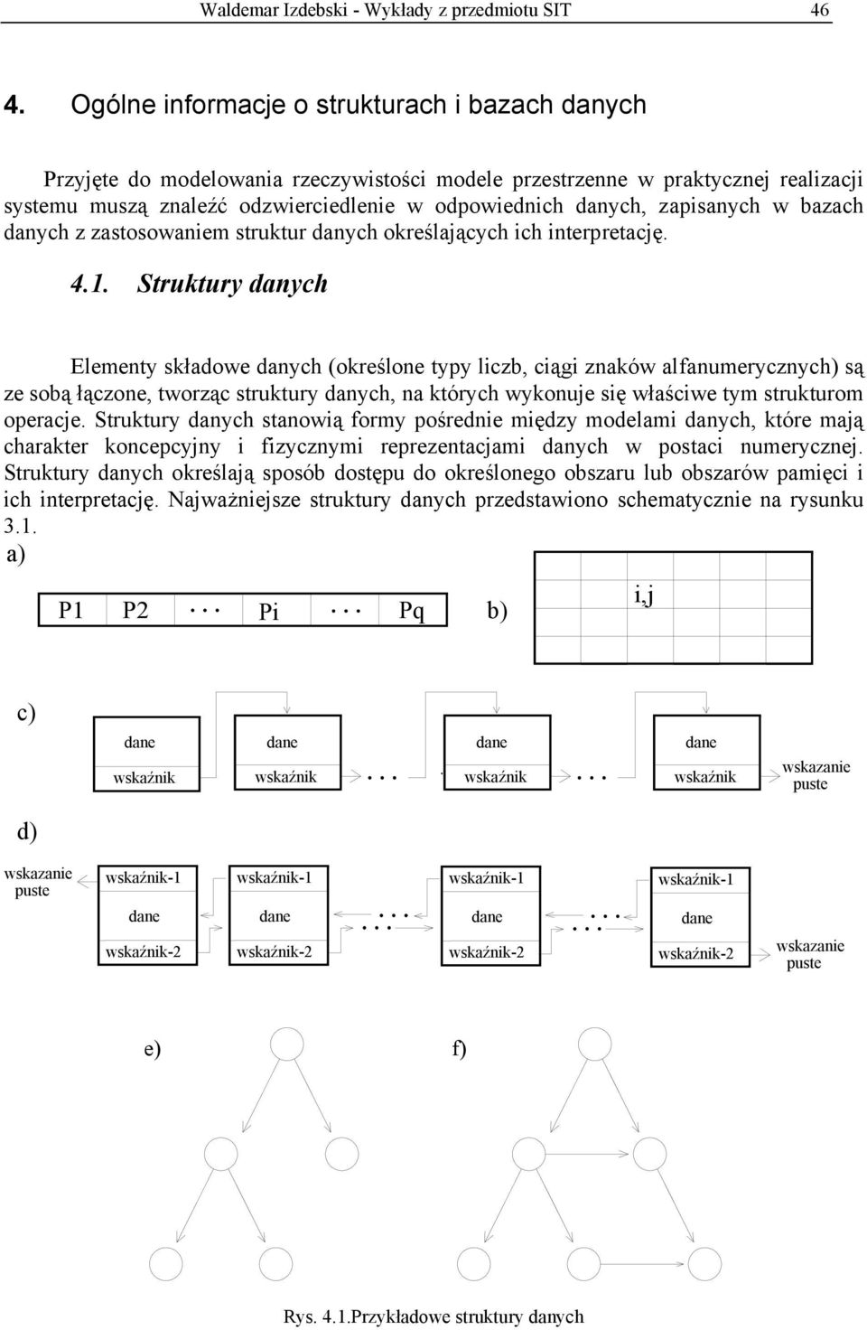 zapisanych w bazach danych z zastosowaniem struktur danych określających ich interpretację. 4.1.