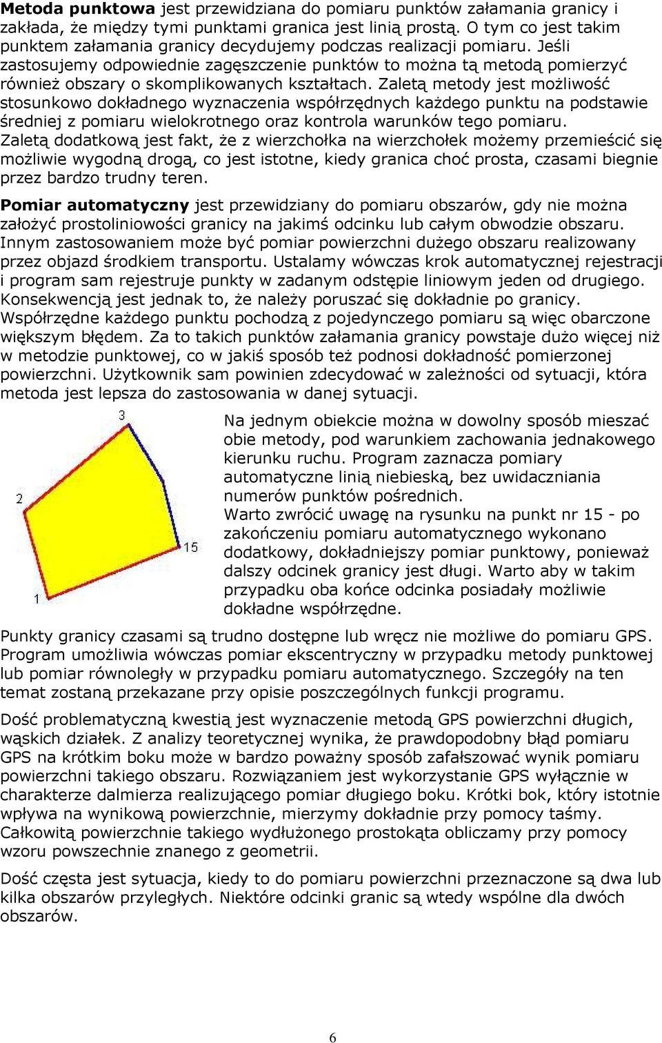 Jeśli zastosujemy odpowiednie zagęszczenie punktów to moŝna tą metodą pomierzyć równieŝ obszary o skomplikowanych kształtach.
