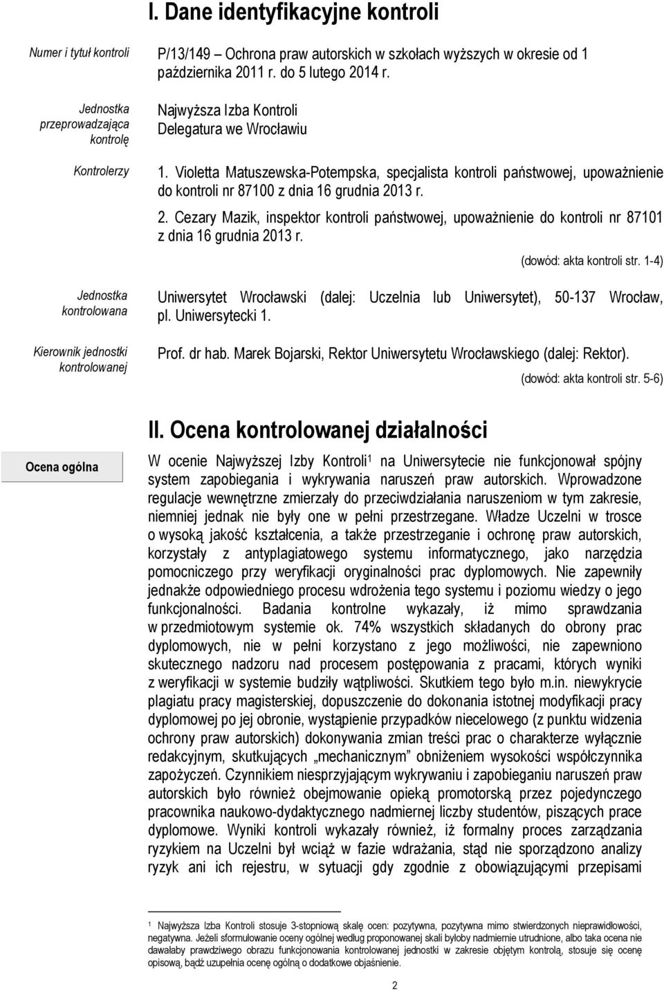 Violetta Matuszewska-Potempska, specjalista kontroli państwowej, upoważnienie do kontroli nr 87100 z dnia 16 grudnia 20