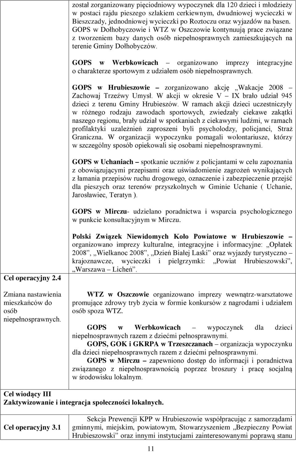 GOPS w Werbkowicach organizowano imprezy integracyjne o charakterze sportowym z udziałem osób niepełnosprawnych. GOPS w Hrubieszowie zorganizowano akcję Wakacje 2008 Zachowaj Trzeźwy Umysł.