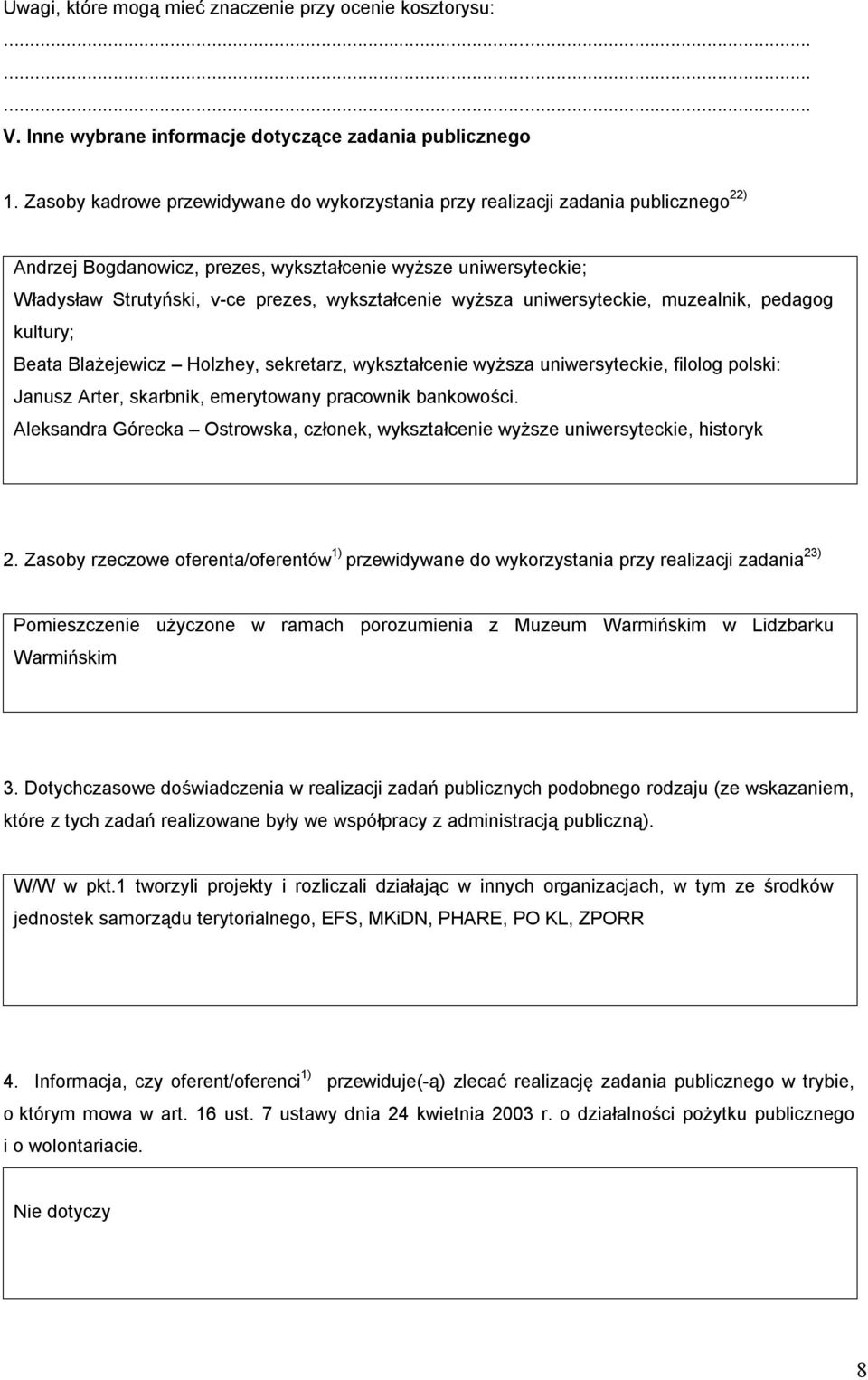 wyższa uniwersyteckie, muzealnik, pedagog kultury; Beata Blażejewicz Holzhey, sekretarz, wykształcenie wyższa uniwersyteckie, filolog polski: Janusz Arter, skarbnik, emerytowany pracownik bankowości.