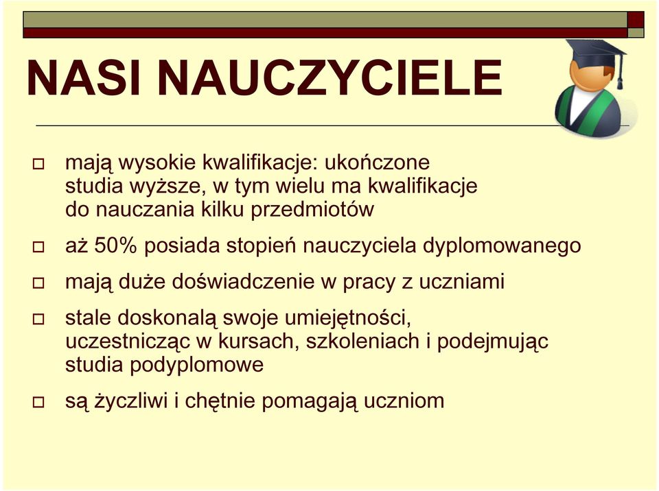 dyplomowanego mają duże doświadczenie w pracy z uczniami stale doskonalą swoje