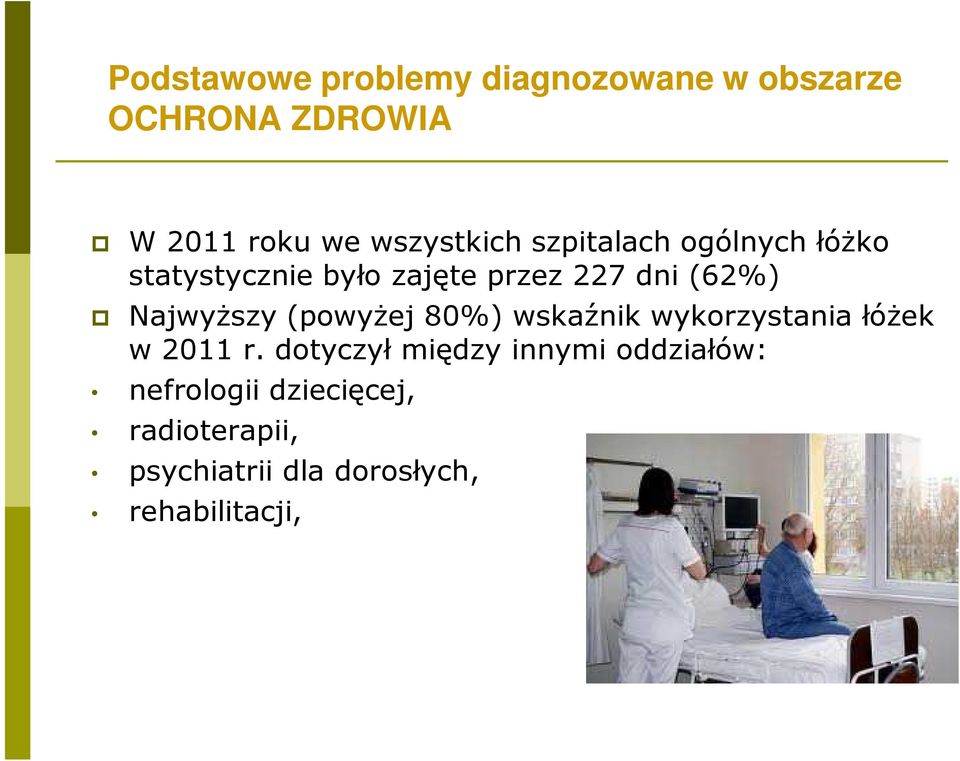 NajwyŜszy (powyŝej 80%) wskaźnik wykorzystania łóŝek w 2011 r.