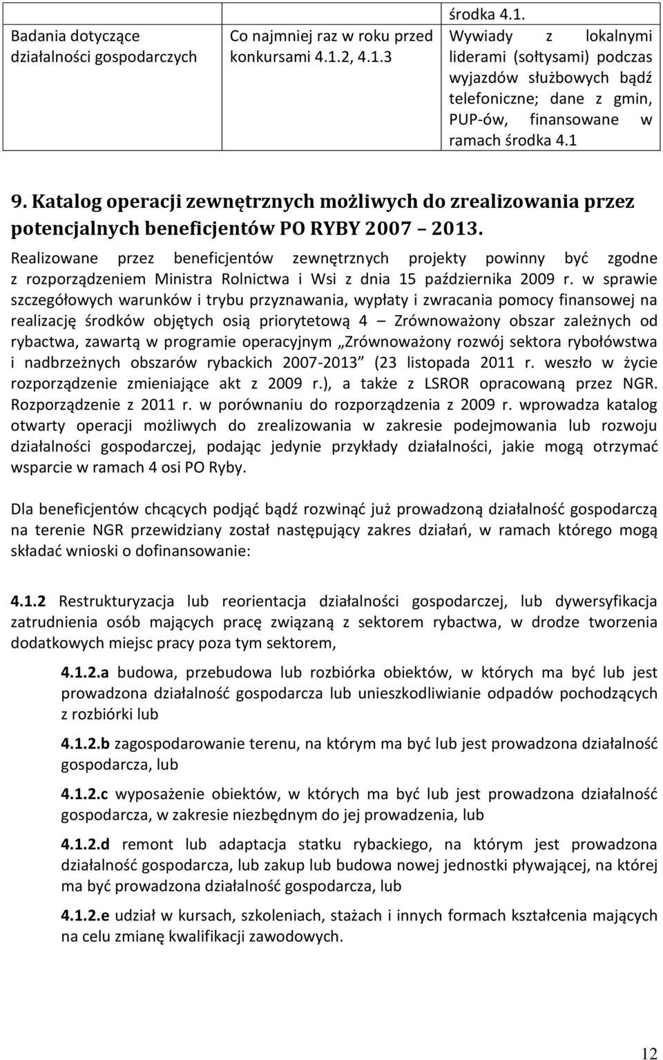 Katalog operacji zewnętrznych możliwych do zrealizowania przez potencjalnych beneficjentów PO RYBY 2007 2013.