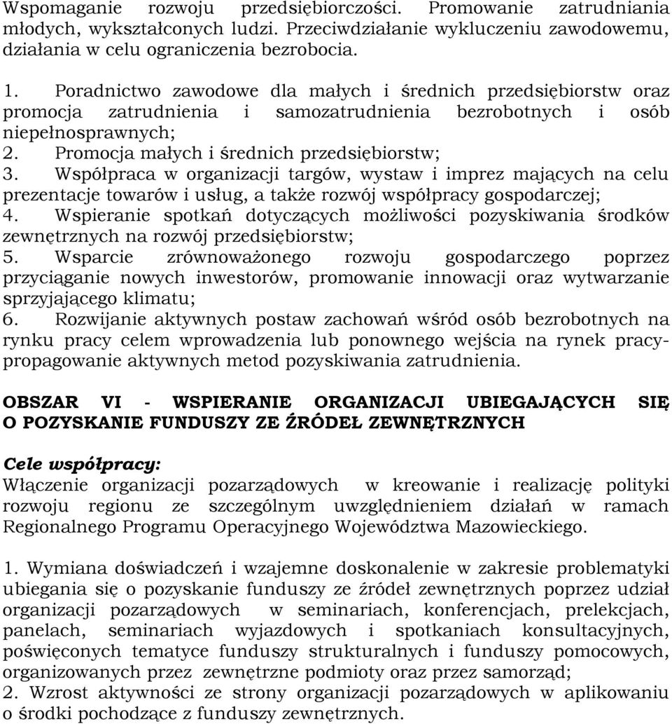 Współpraca w organizacji targów, wystaw i imprez mających na celu prezentacje towarów i usług, a także rozwój współpracy gospodarczej; 4.