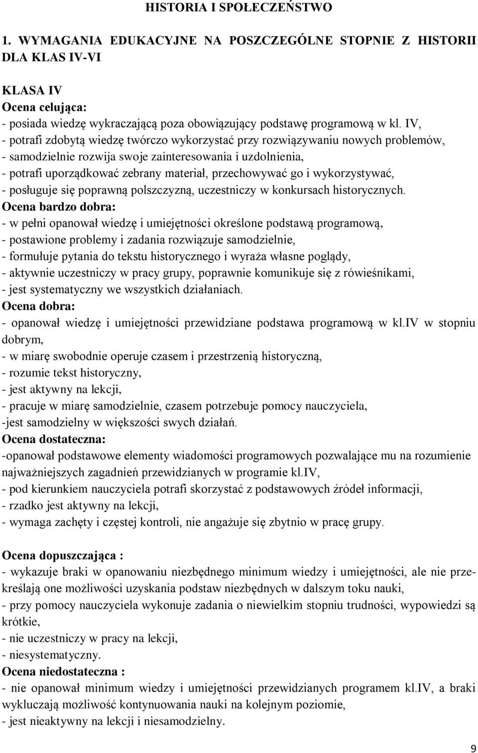 go i wykorzystywać, - posługuje się poprawną polszczyzną, uczestniczy w konkursach historycznych.