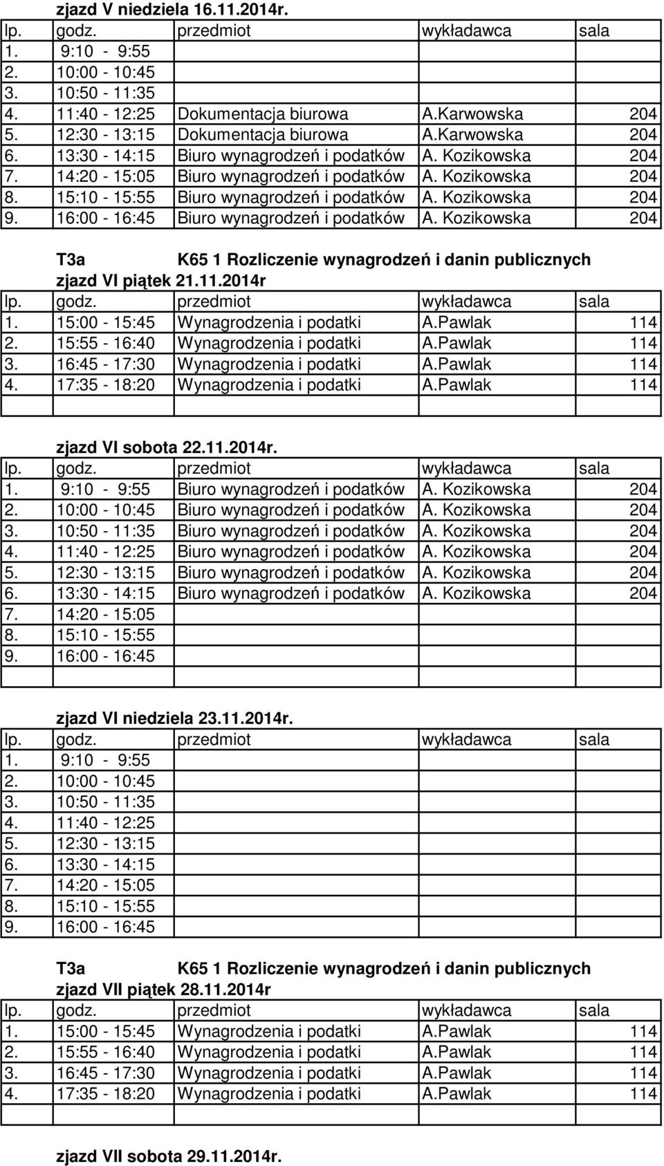 2014r zjazd VI sobota 22.11.2014r. Biuro wynagrodzeń i podatków A. Kozikowska 204 Biuro wynagrodzeń i podatków A. Kozikowska 204 Biuro wynagrodzeń i podatków A. Kozikowska 204 Biuro wynagrodzeń i podatków A. Kozikowska 204 Biuro wynagrodzeń i podatków A. Kozikowska 204 Biuro wynagrodzeń i podatków A. Kozikowska 204 zjazd VI niedziela 23.