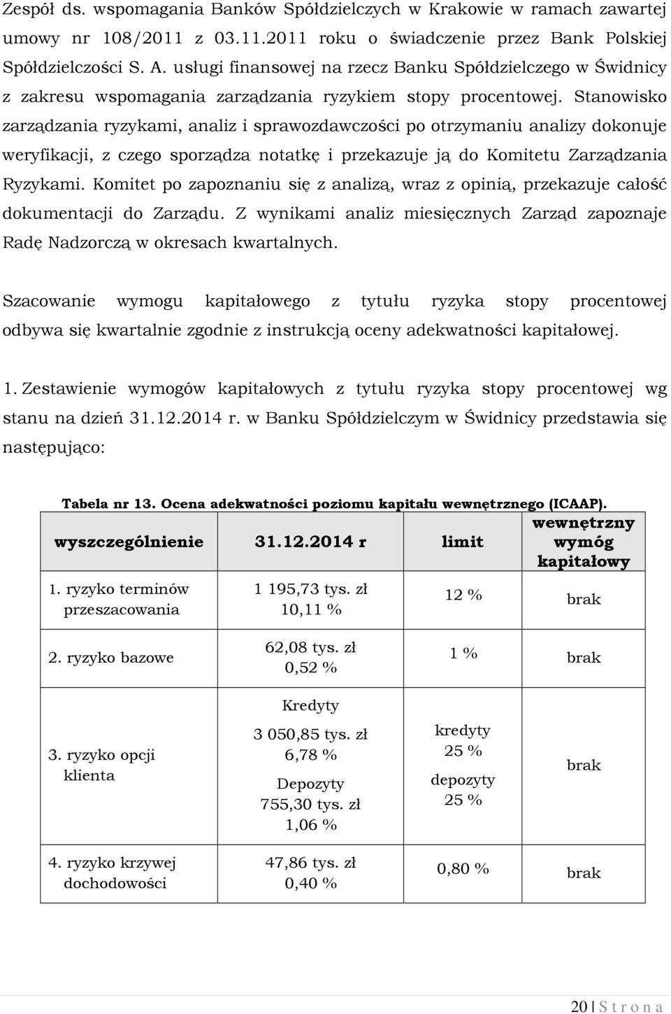 Stanowisko zarządzania ryzykami, analiz i sprawozdawczości po otrzymaniu analizy dokonuje weryfikacji, z czego sporządza notatkę i przekazuje ją do Komitetu Zarządzania Ryzykami.